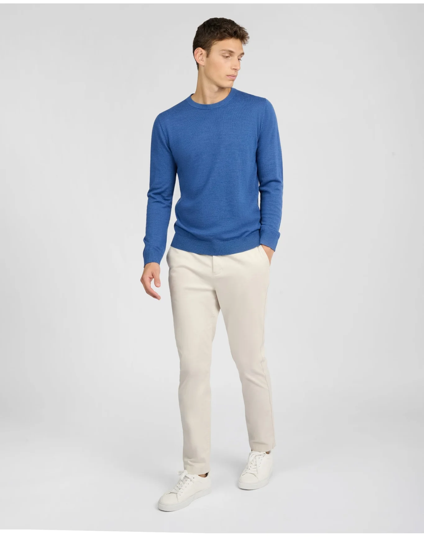 Men | Extra Fine Merino Wool Crewneck Sweater | Cobalt Blue Melange - Image 3