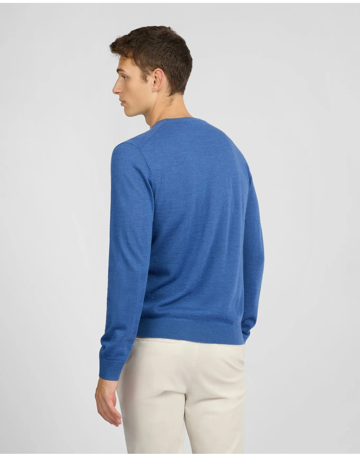 Men | Extra Fine Merino Wool Crewneck Sweater | Cobalt Blue Melange - Image 4