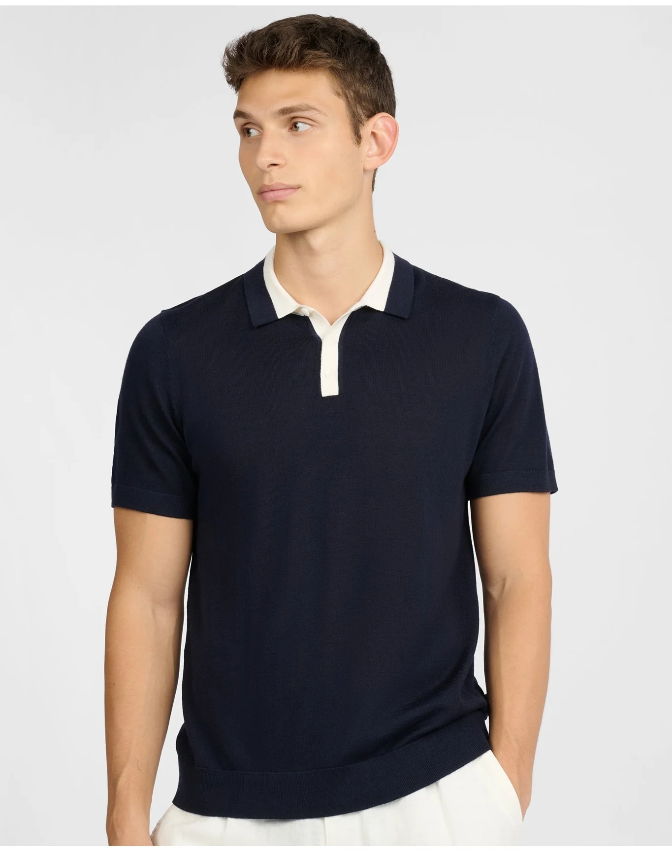 Men | Extra Fine Merino Wool Polo | Midnight x White - Image 2