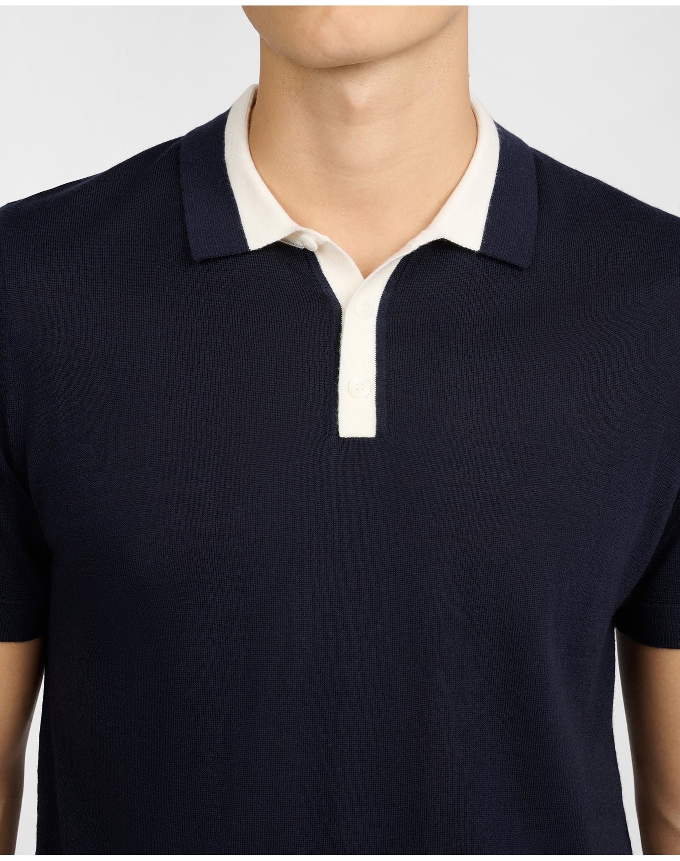 Men | Extra Fine Merino Wool Polo | Midnight x White - Image 3