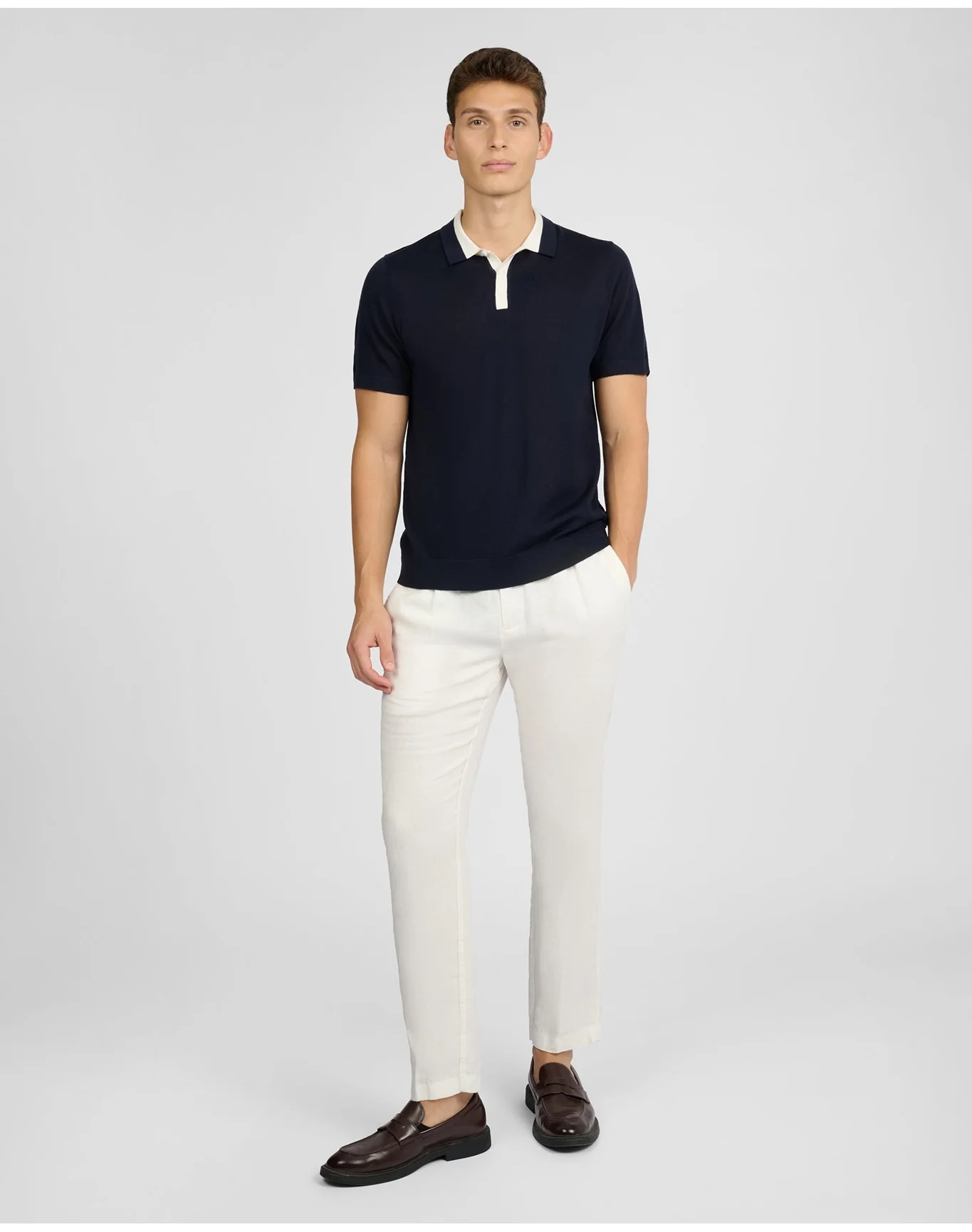 Men | Extra Fine Merino Wool Polo | Midnight x White - Image 5