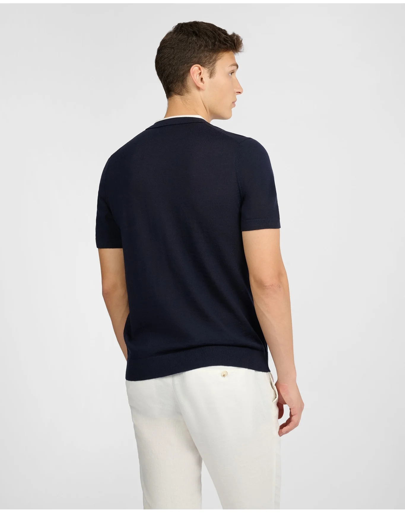 Men | Extra Fine Merino Wool Polo | Midnight x White - Image 6