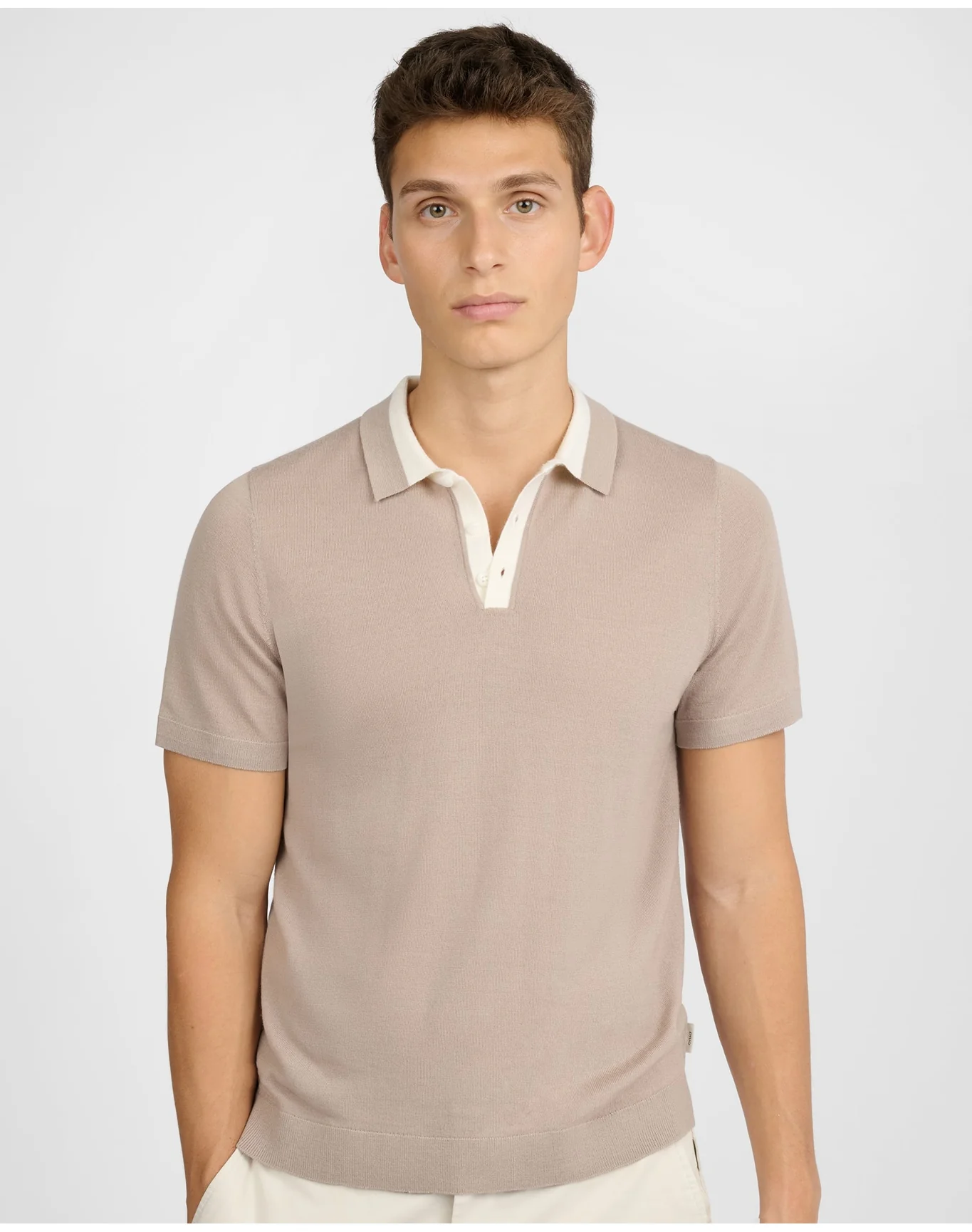 Men | Extra Fine Merino Wool Polo | Oxford Tan x White - Image 3