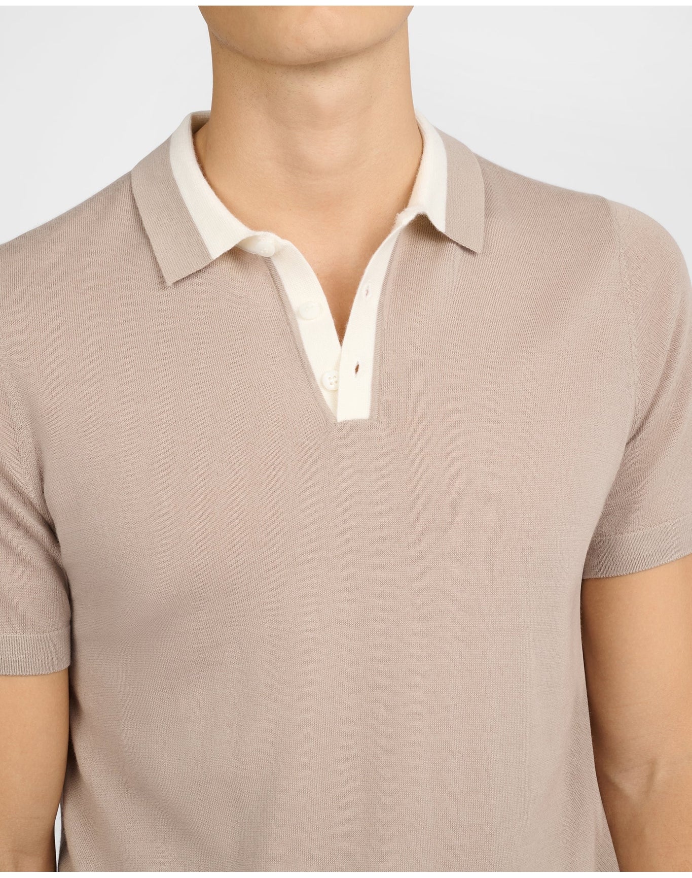 Men | Extra Fine Merino Wool Polo | Oxford Tan x White - Image 4