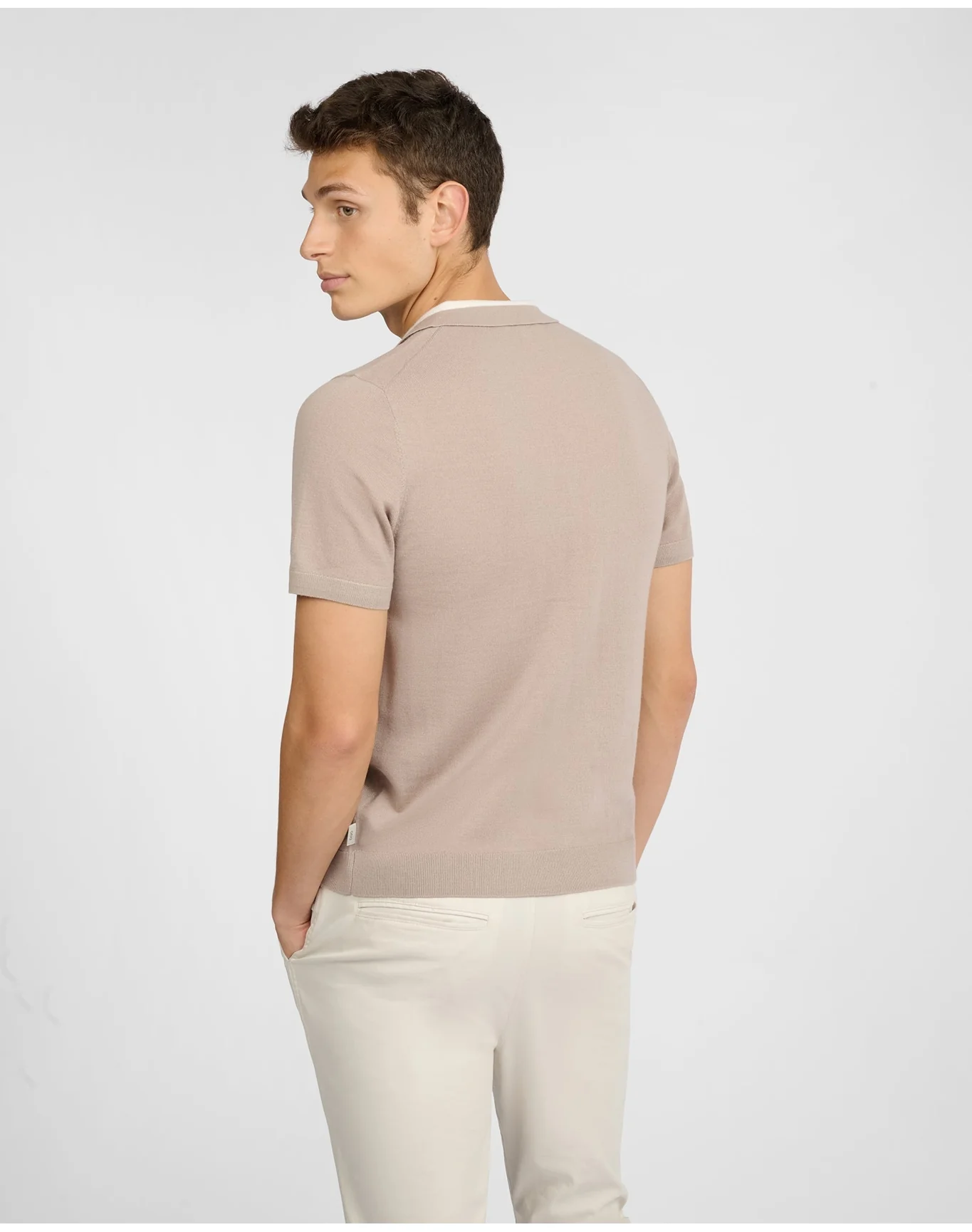 Men | Extra Fine Merino Wool Polo | Oxford Tan x White - Image 6
