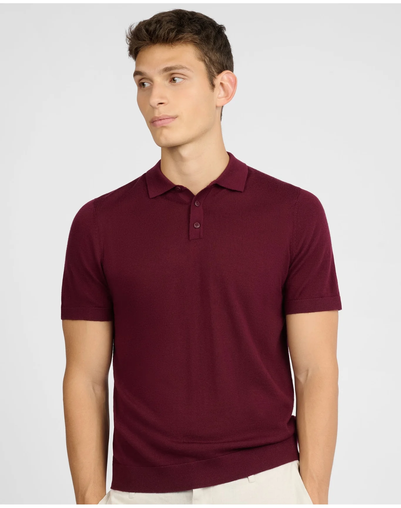 Men | Extra Fine Merino Wool Polo | Port Wine - Image 2