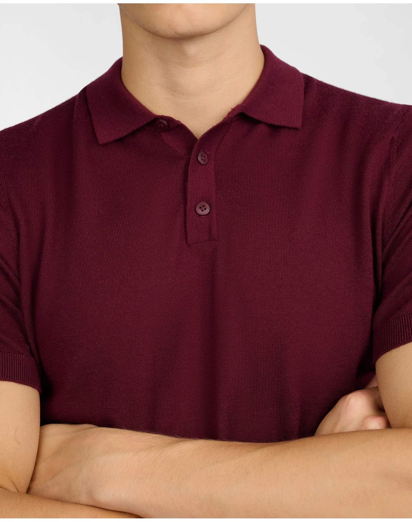 Men | Extra Fine Merino Wool Polo | Port Wine - Image 3