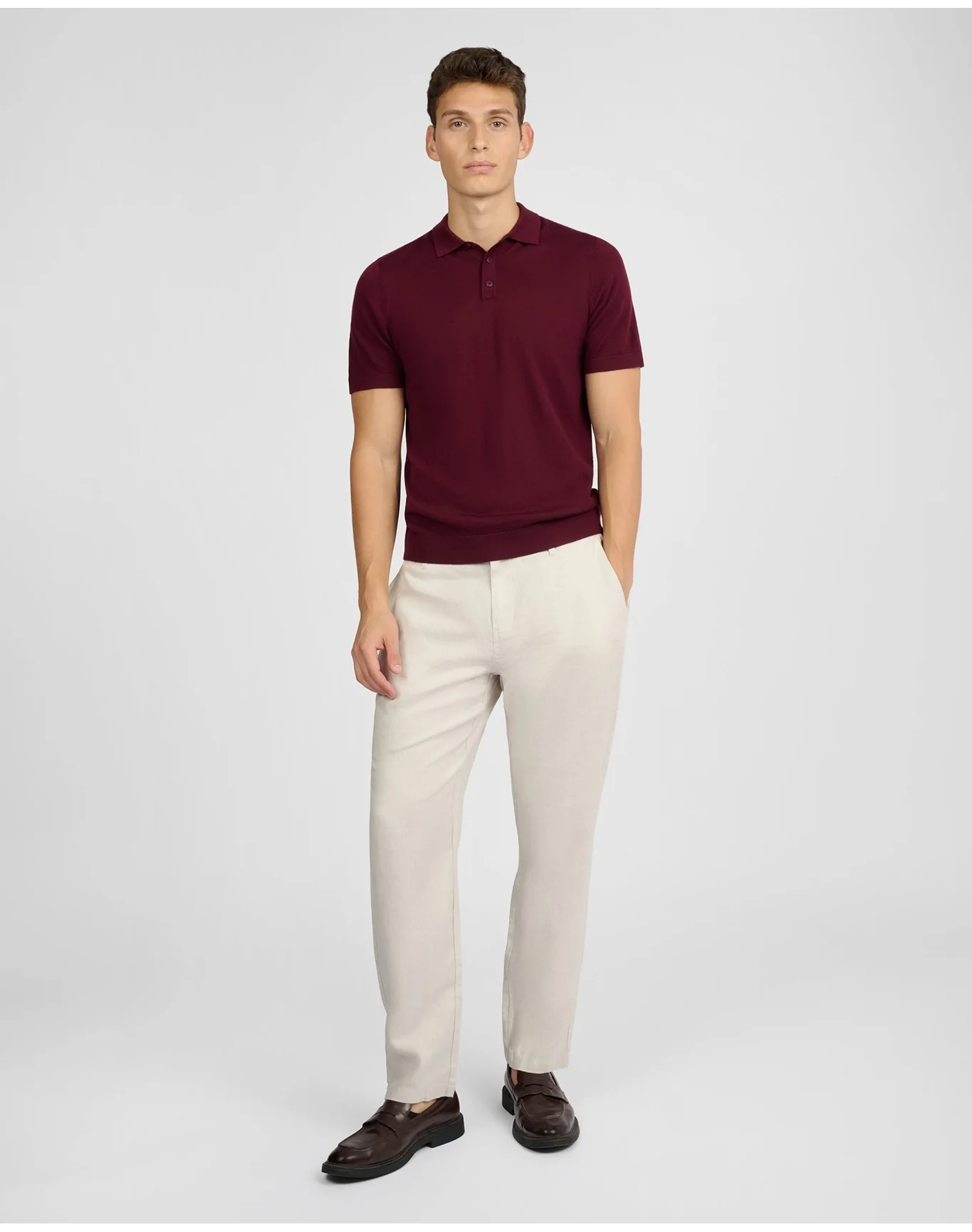 Men | Extra Fine Merino Wool Polo | Port Wine - Image 5