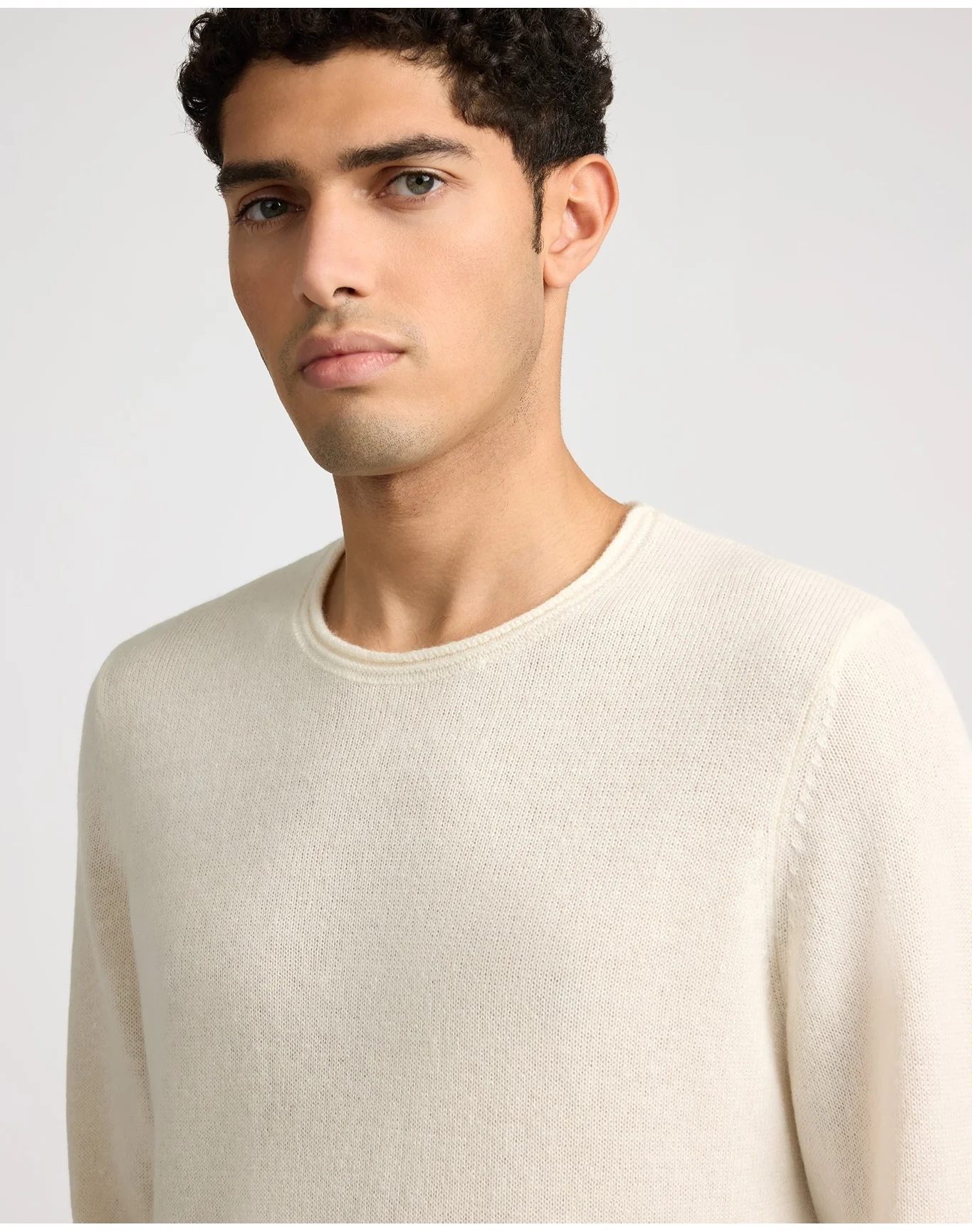 Men | Linen Cashmere Rollneck Sweater | White - Image 3