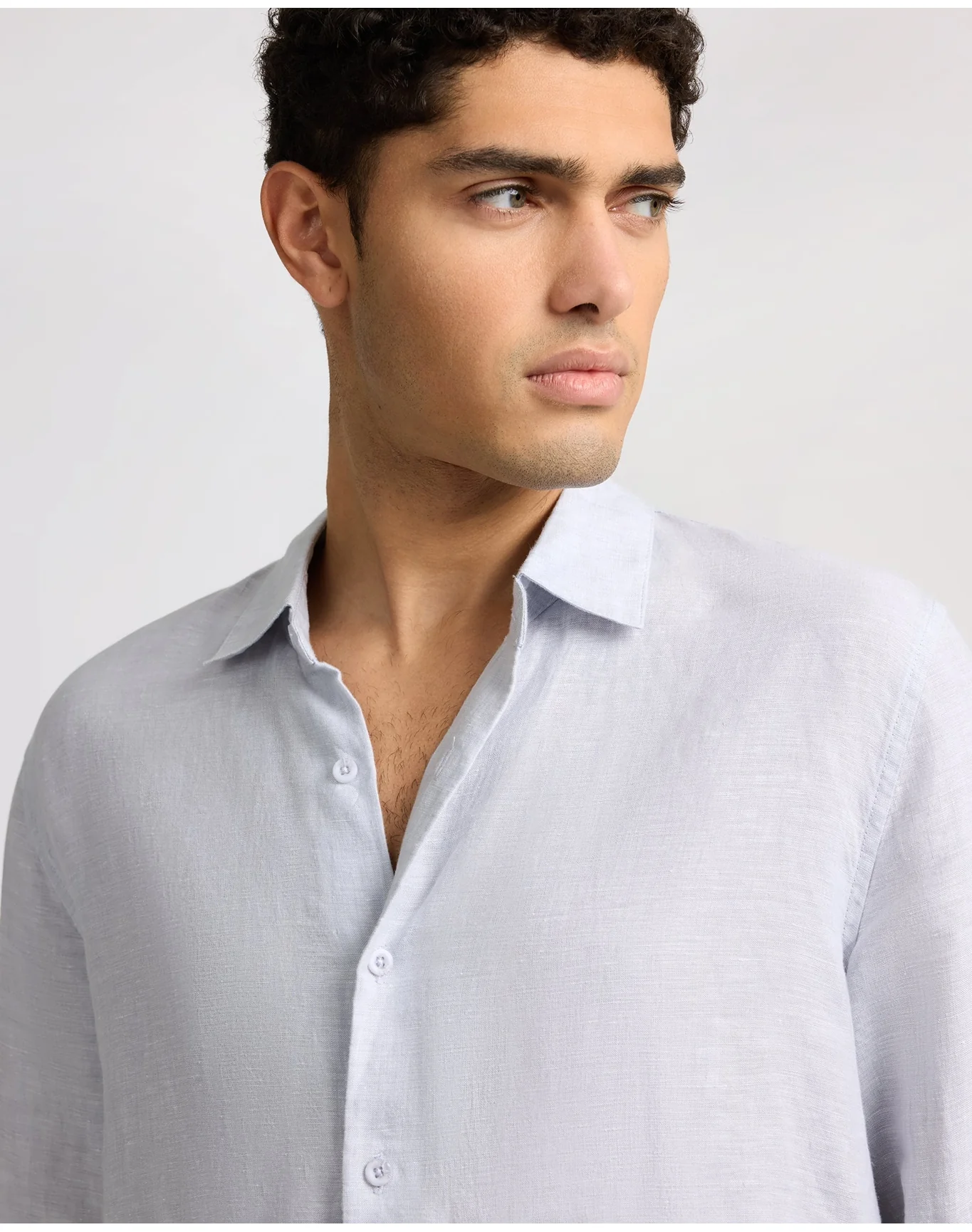 Men | Linen Long Sleeve Shirt | Light Grey - Image 4