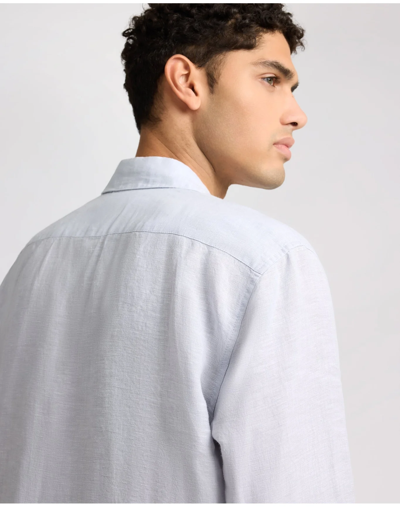 Men | Linen Long Sleeve Shirt | Light Grey - Image 5