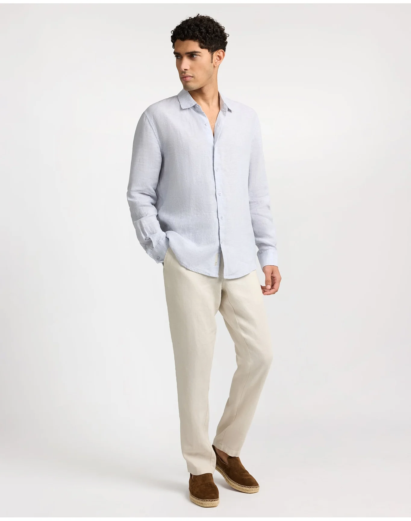 Men | Linen Long Sleeve Shirt | Light Grey - Image 6