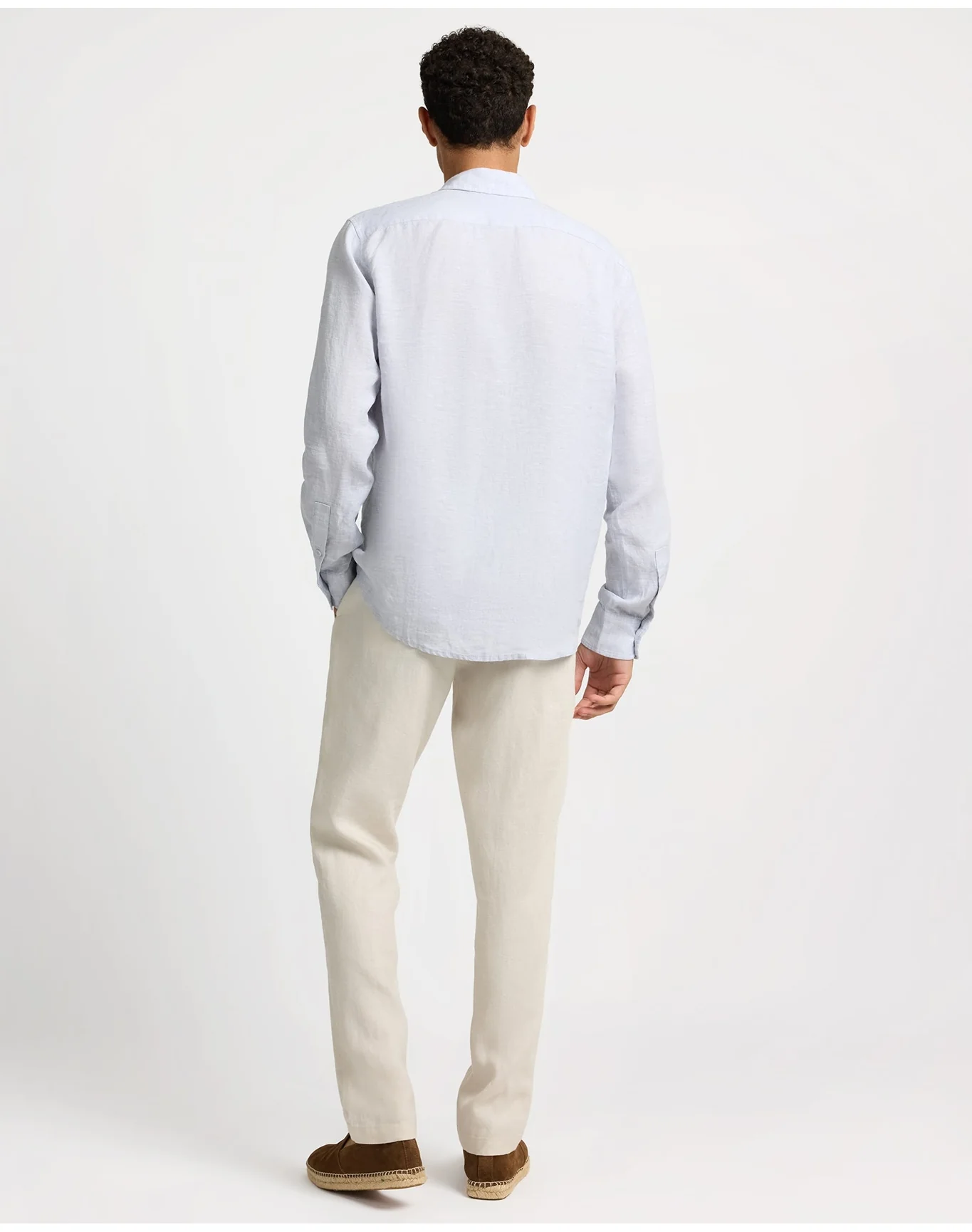 Men | Linen Long Sleeve Shirt | Light Grey - Image 7