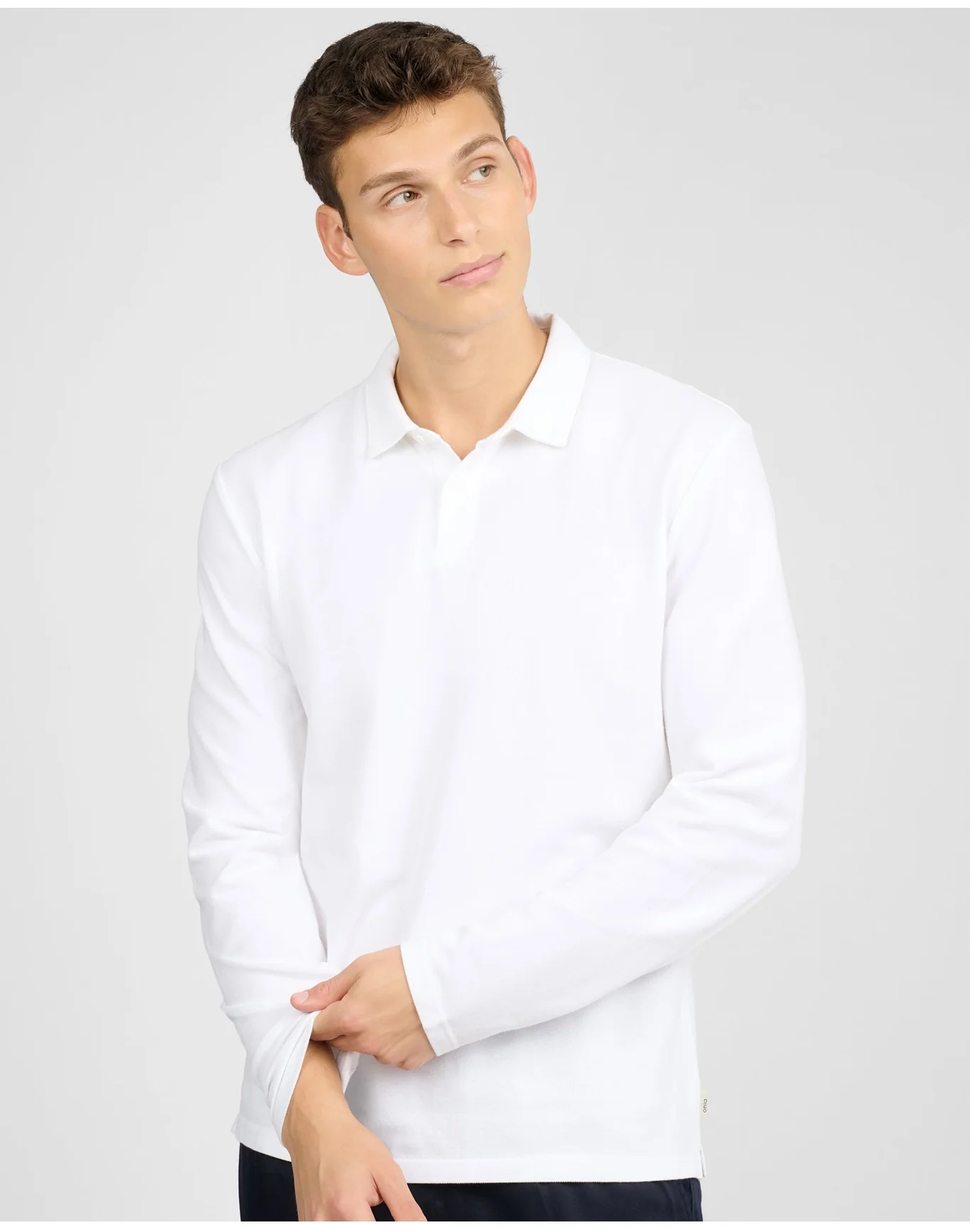 Men | Long Sleeve Pique Polo | White - Image 2