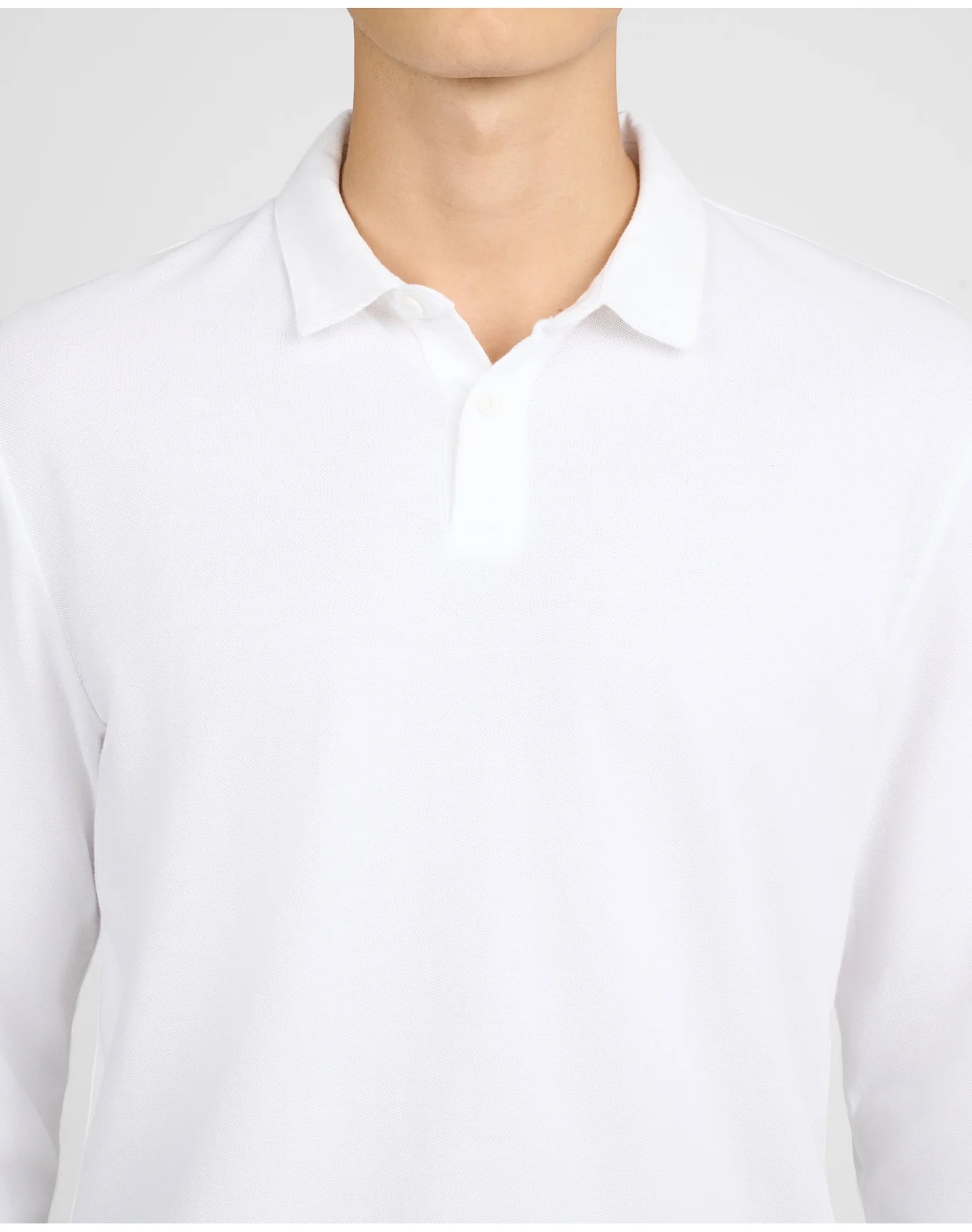 Men | Long Sleeve Pique Polo | White - Image 3