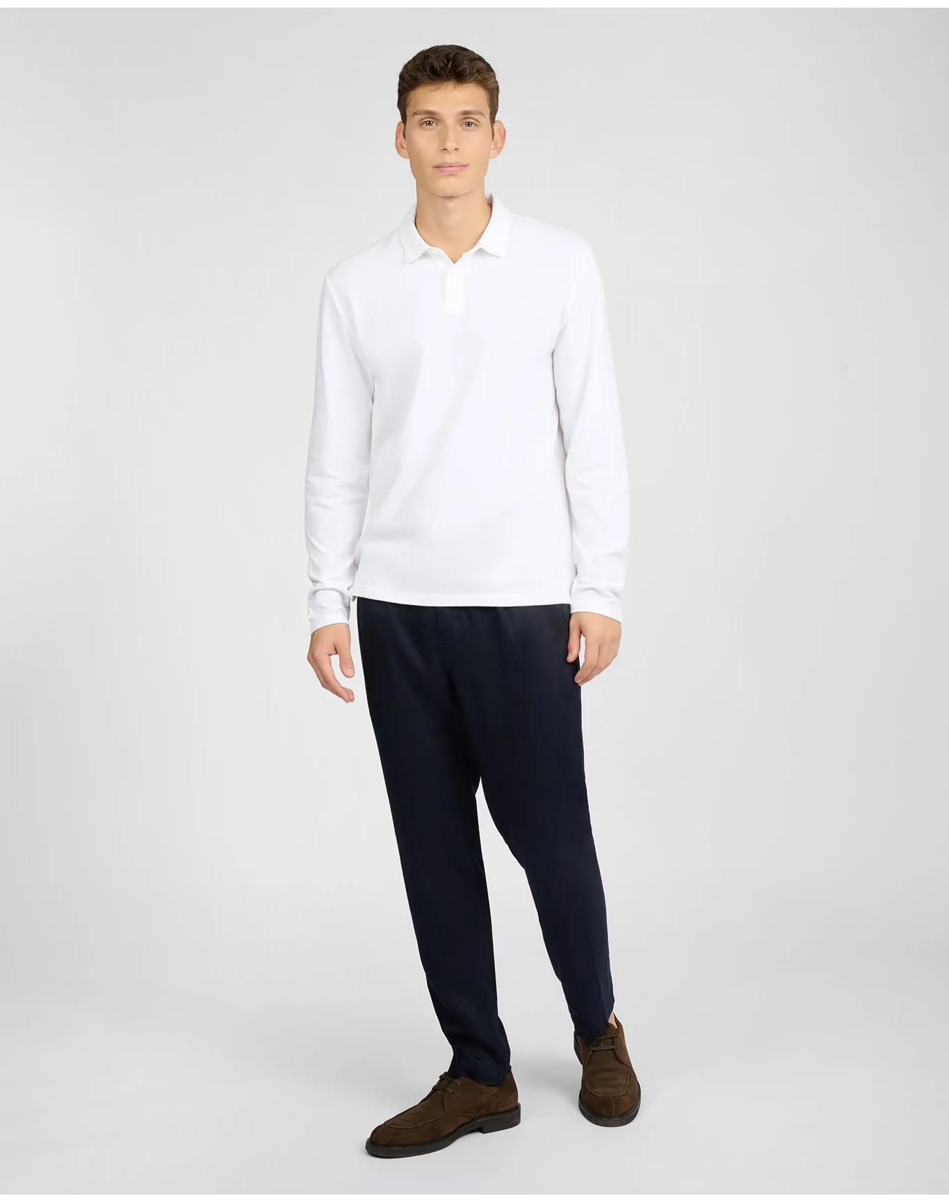 Men | Long Sleeve Pique Polo | White - Image 4