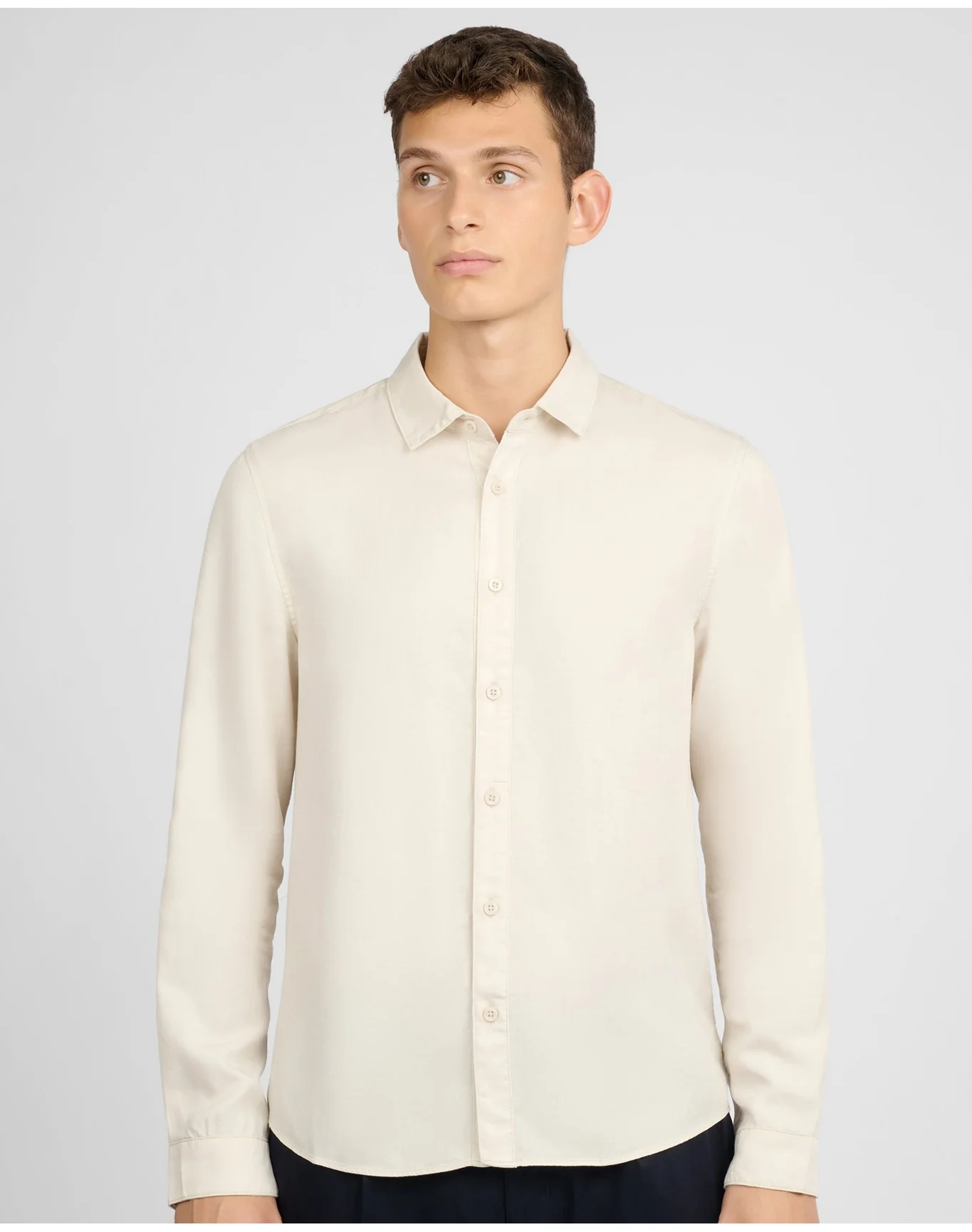 Men | Lyocell Long Sleeve Shirt | Stone - Image 2