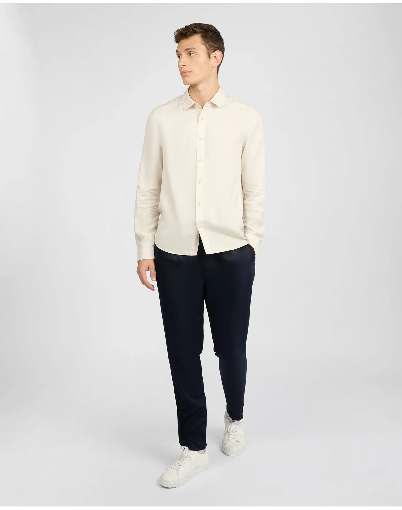Men | Lyocell Long Sleeve Shirt | Stone - Image 4