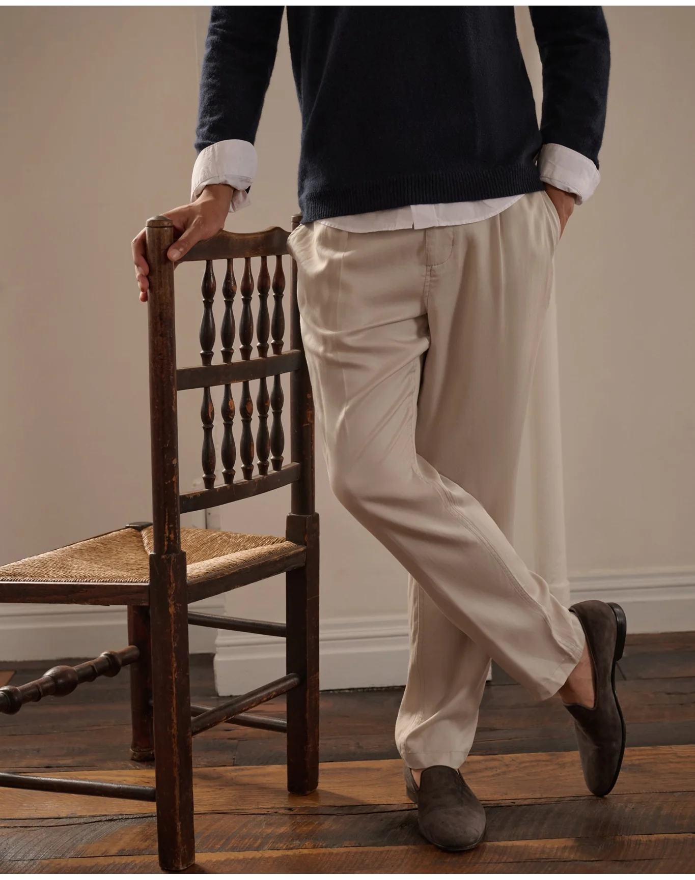 Men | Lyocell Tapered Trouser | Stone - Image 2