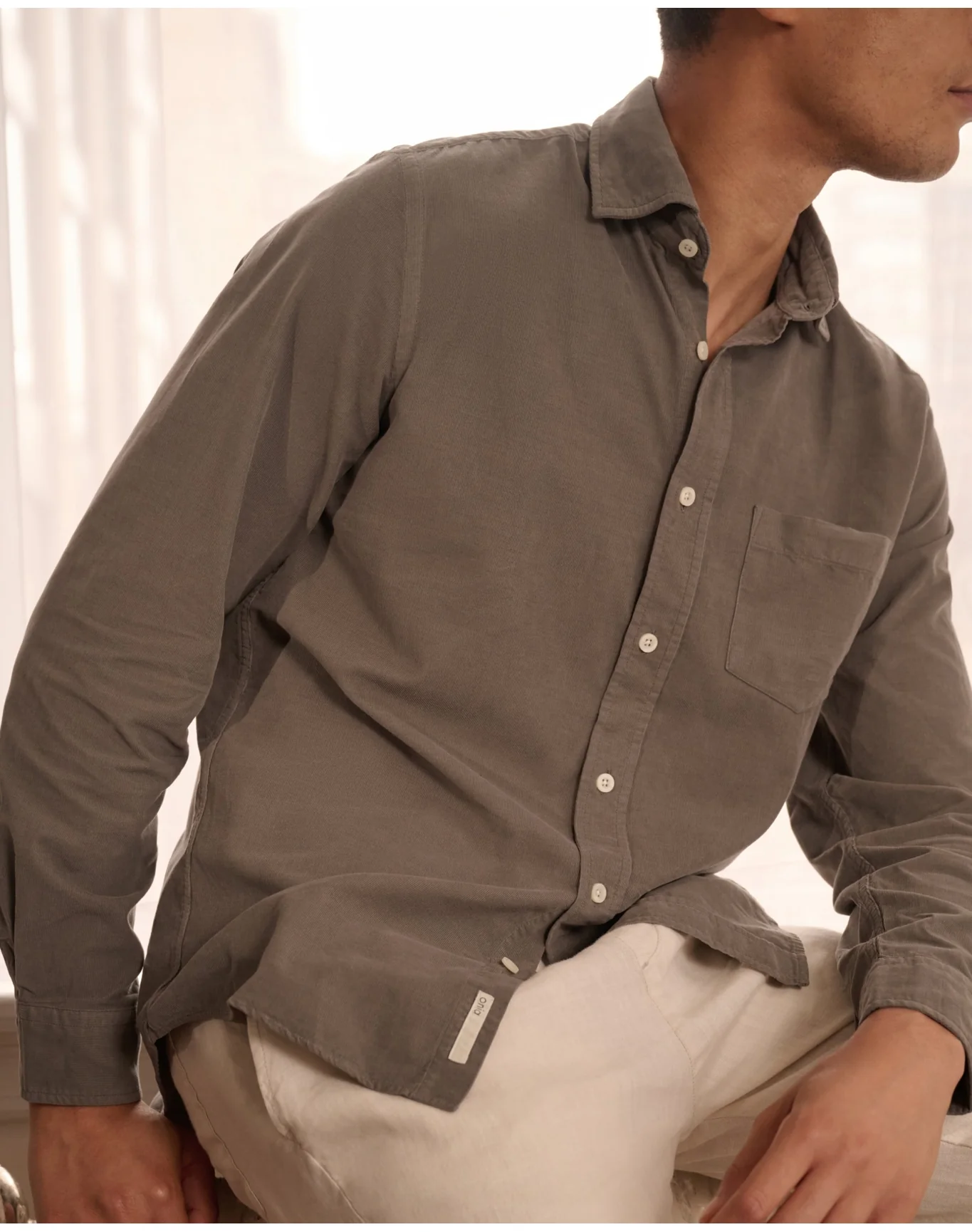 Men | Micro Cord Long Sleeve Button Down Shirt | Dark Sage - Image 2