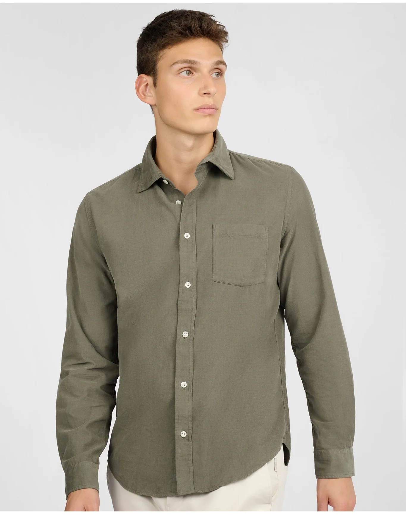 Men | Micro Cord Long Sleeve Button Down Shirt | Dark Sage - Image 3