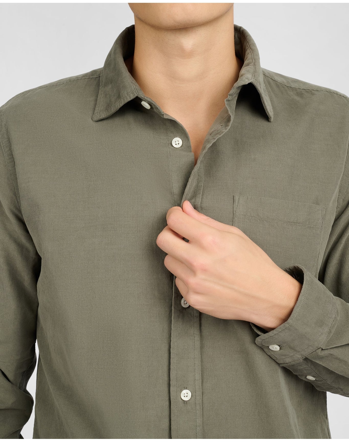 Men | Micro Cord Long Sleeve Button Down Shirt | Dark Sage - Image 4