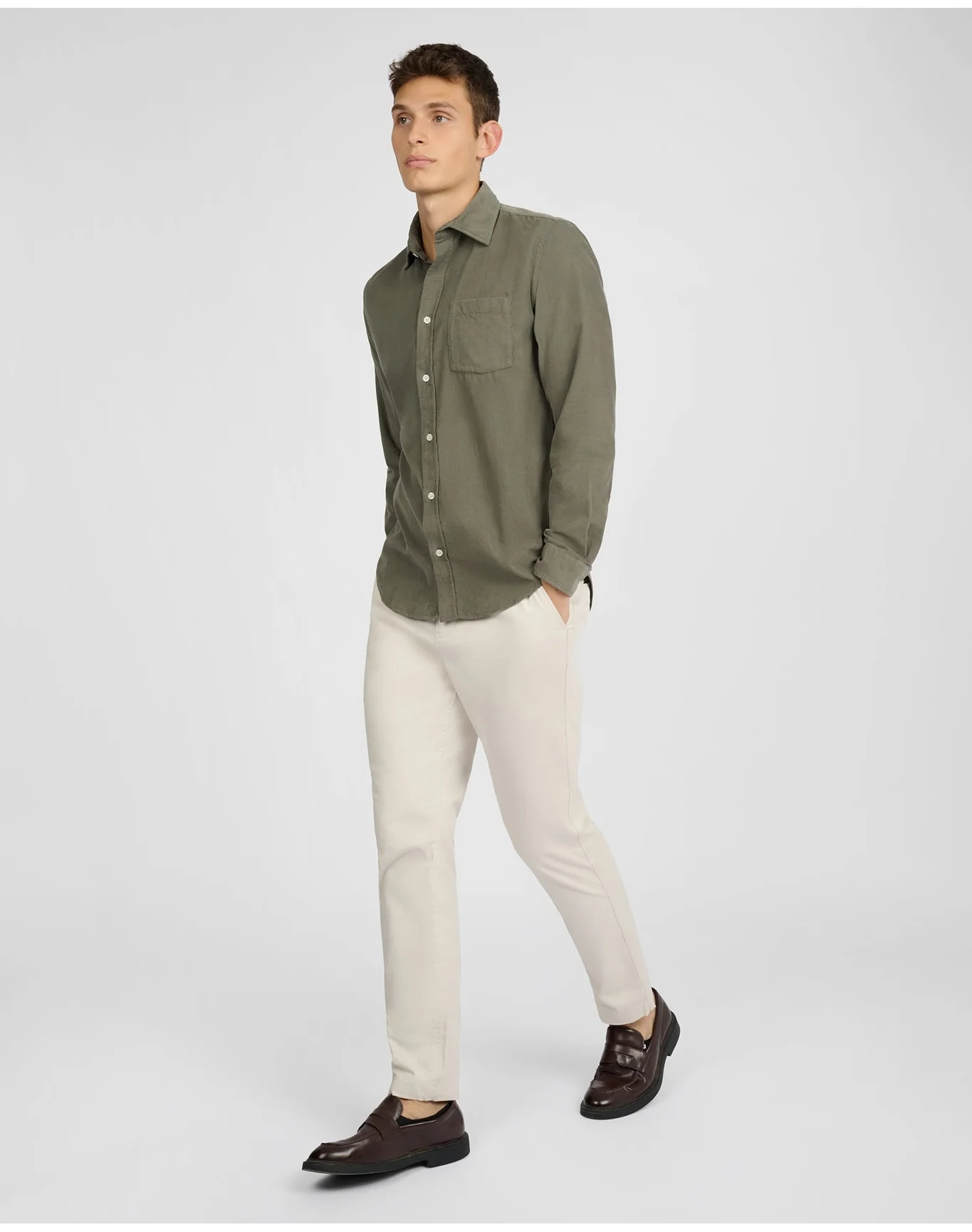 Men | Micro Cord Long Sleeve Button Down Shirt | Dark Sage - Image 6