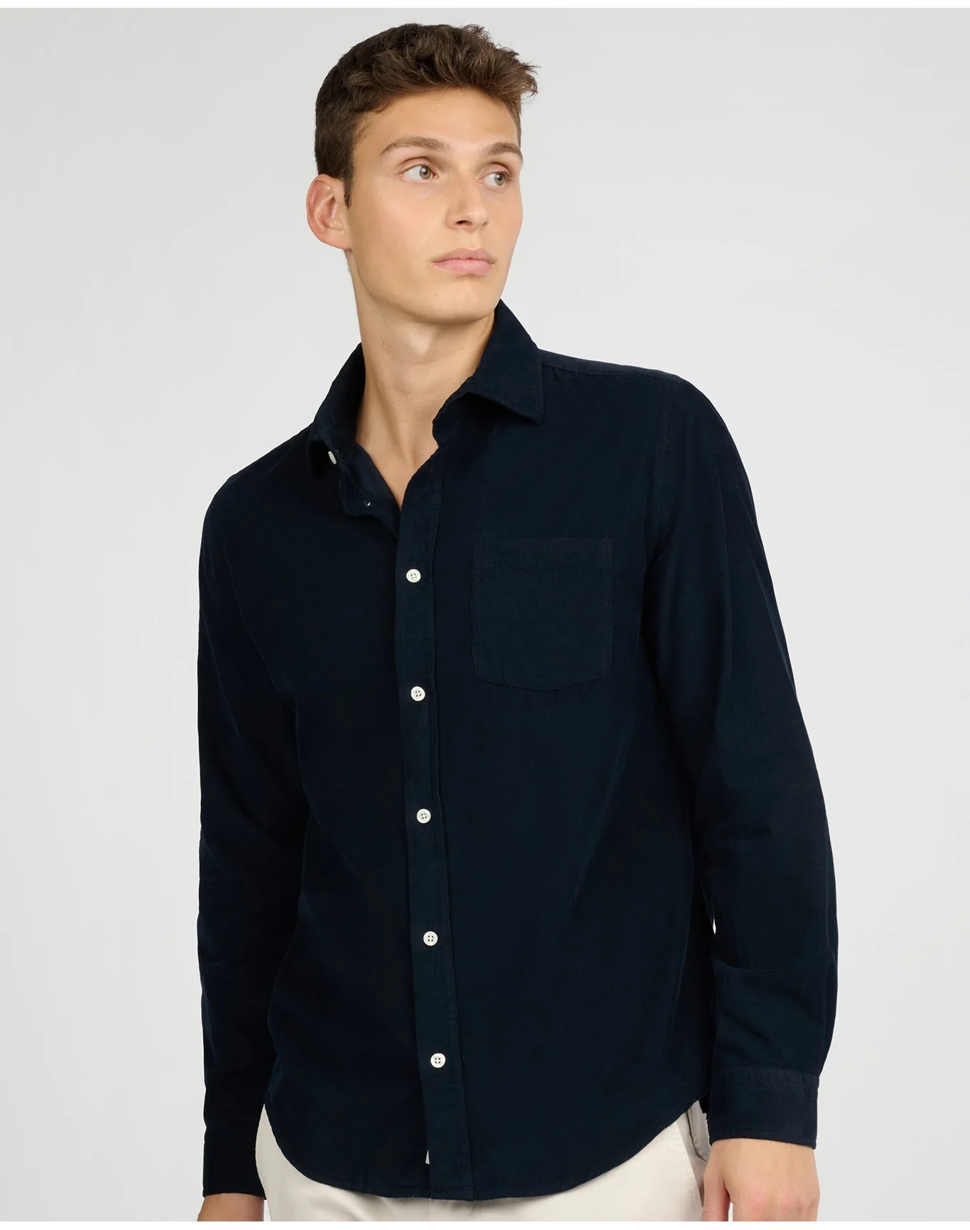 Men | Micro Cord Long Sleeve Button Down Shirt | Midnight - Image 2