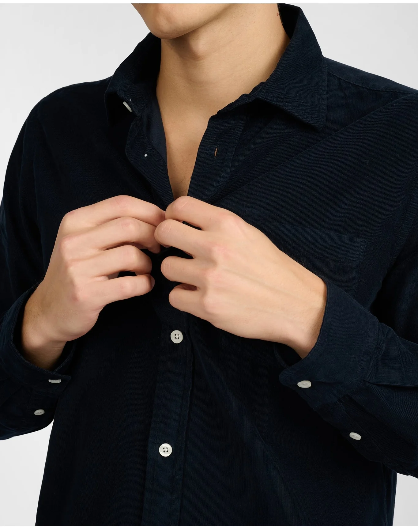 Men | Micro Cord Long Sleeve Button Down Shirt | Midnight - Image 3