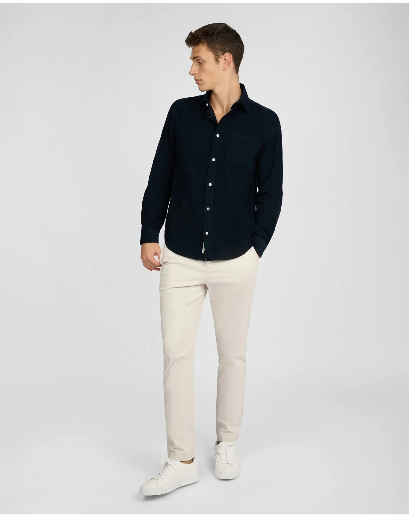 Men | Micro Cord Long Sleeve Button Down Shirt | Midnight - Image 5