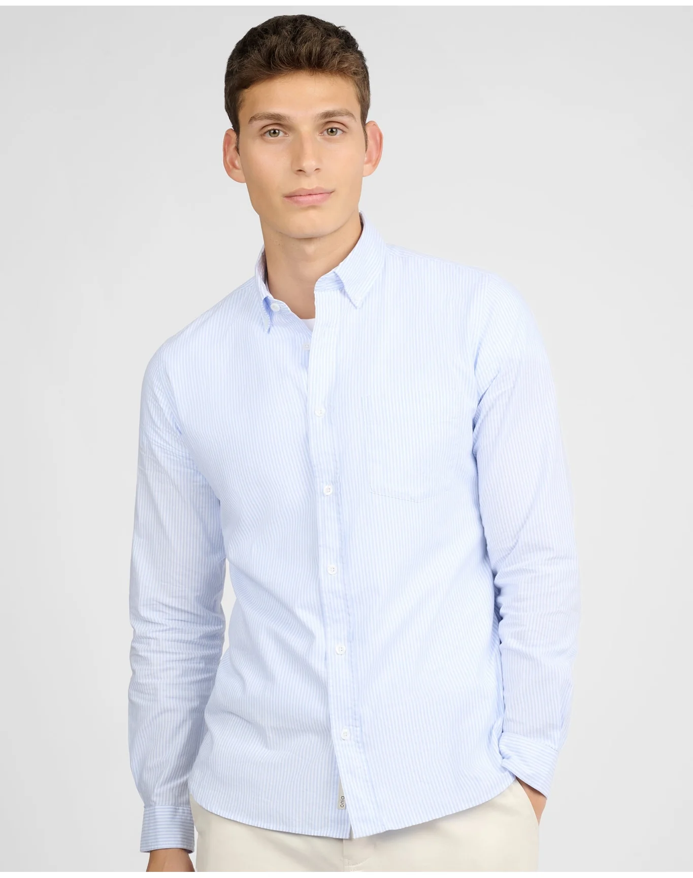 Men | Oxford Long Sleeve Button Down Shirt | Light Blue x White - Image 2