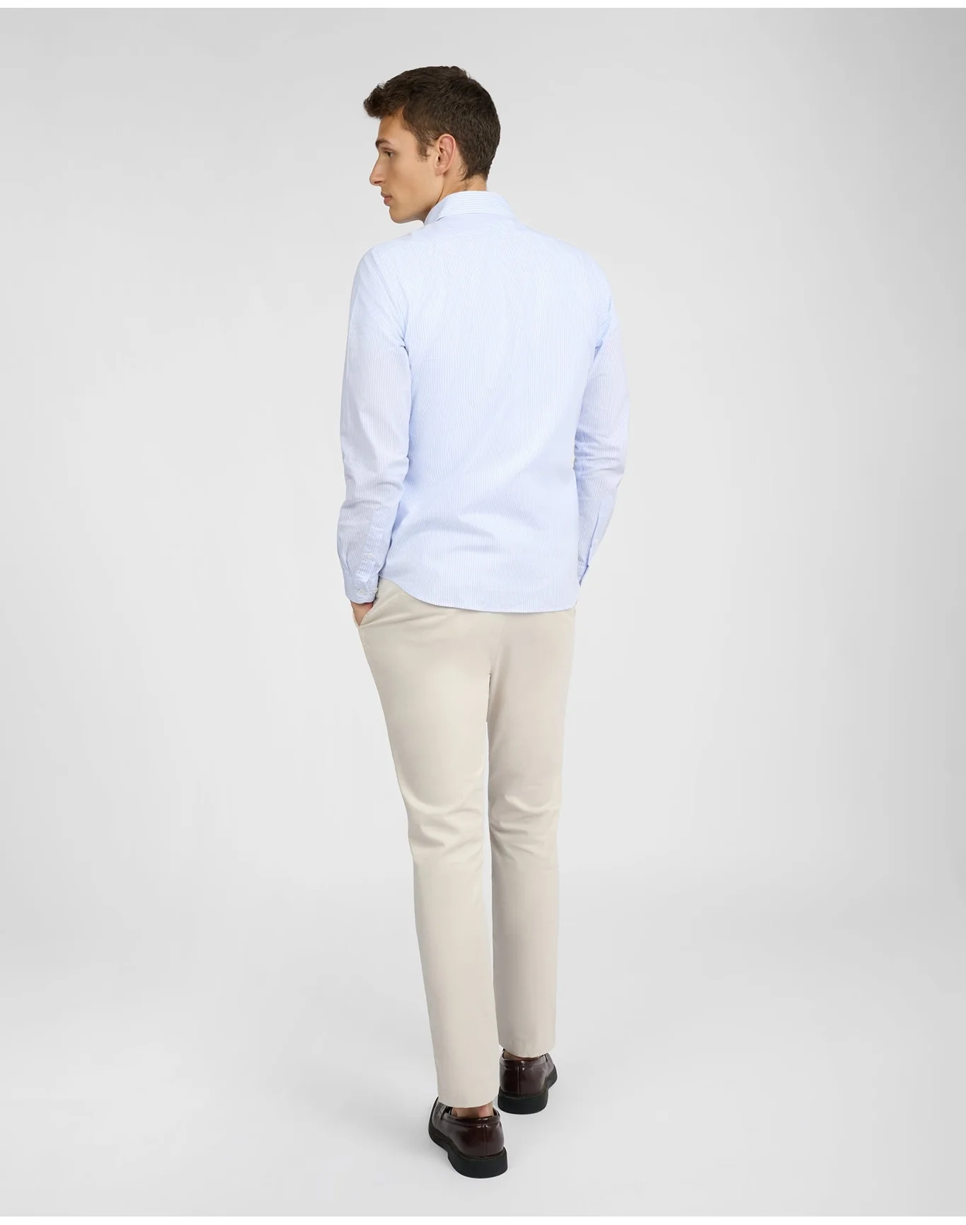 Men | Oxford Long Sleeve Button Down Shirt | Light Blue x White - Image 5