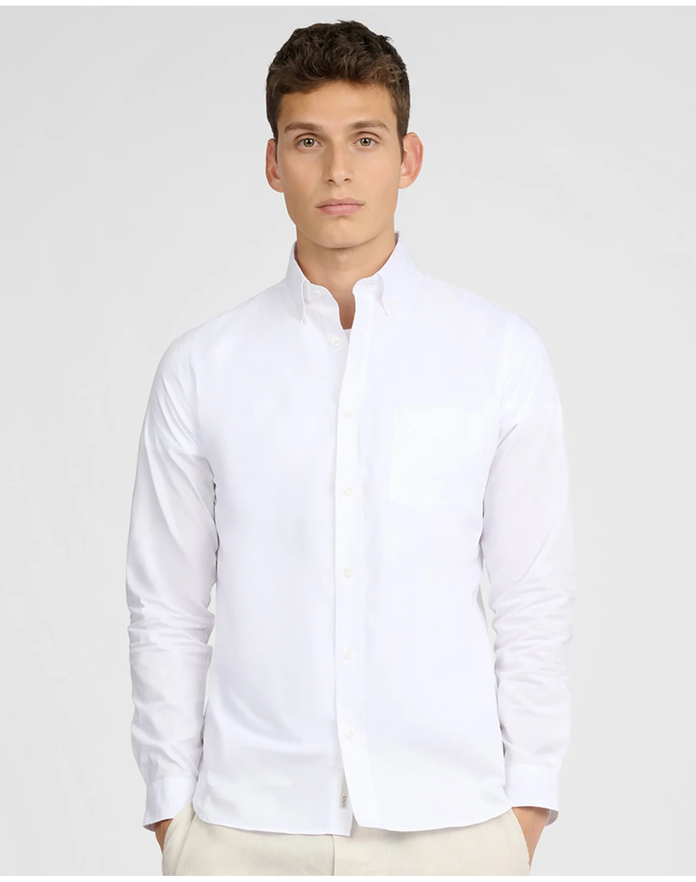 Men | Oxford Long Sleeve Button Down Shirt | White - Image 2