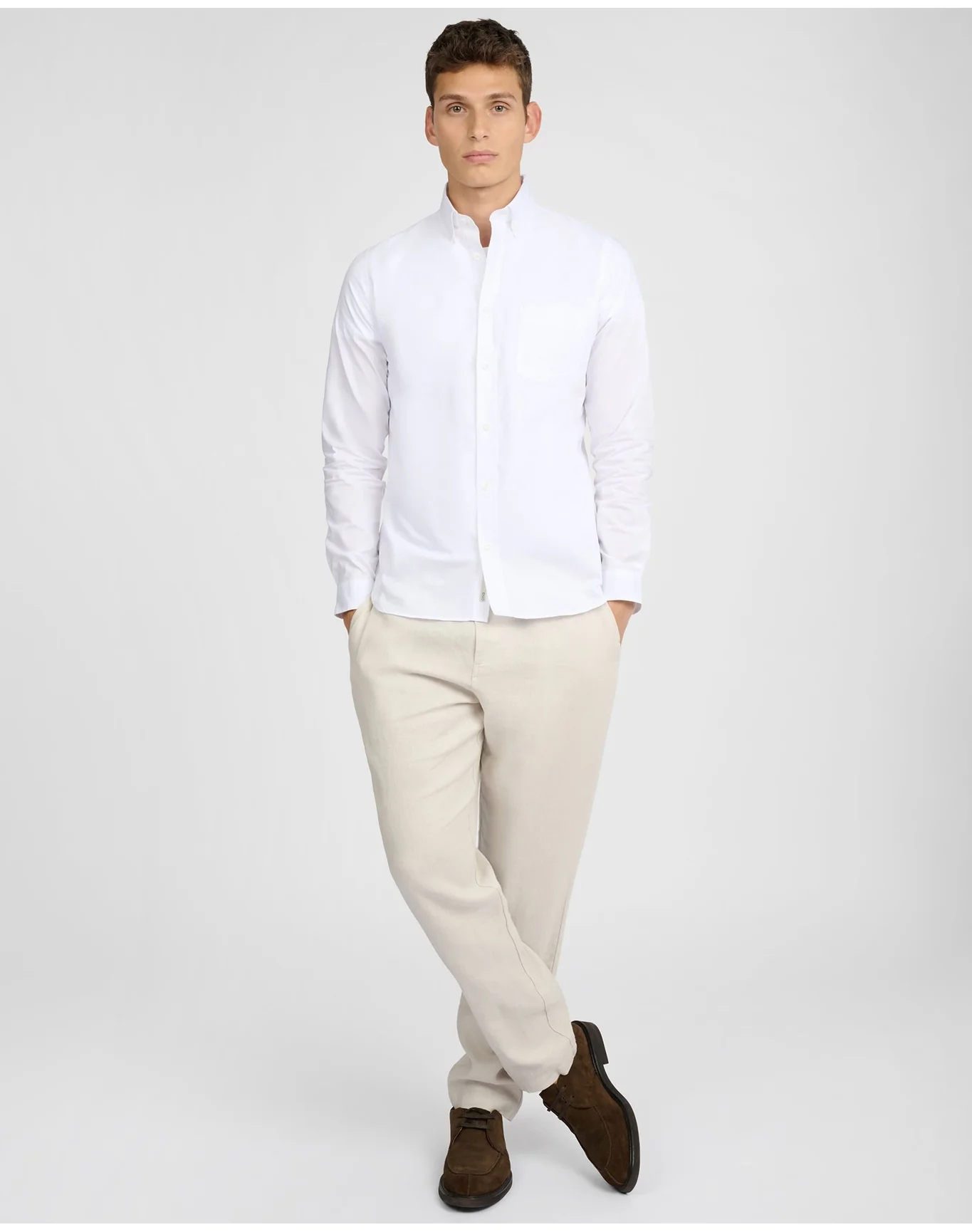 Men | Oxford Long Sleeve Button Down Shirt | White - Image 4