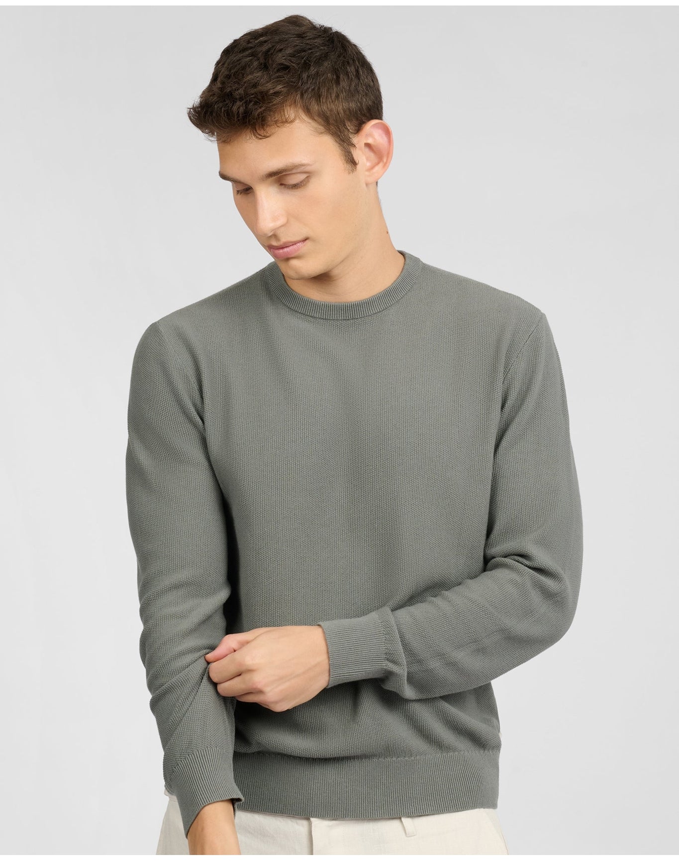 Men | Pique Crewneck Sweater | Agave - Image 2