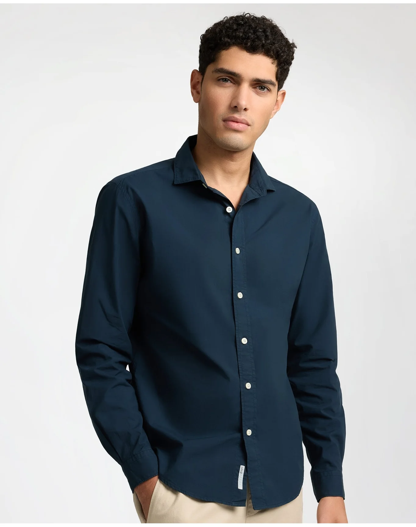 Men | Poplin Long Sleeve Button Down Shirt | Midnight - Image 2