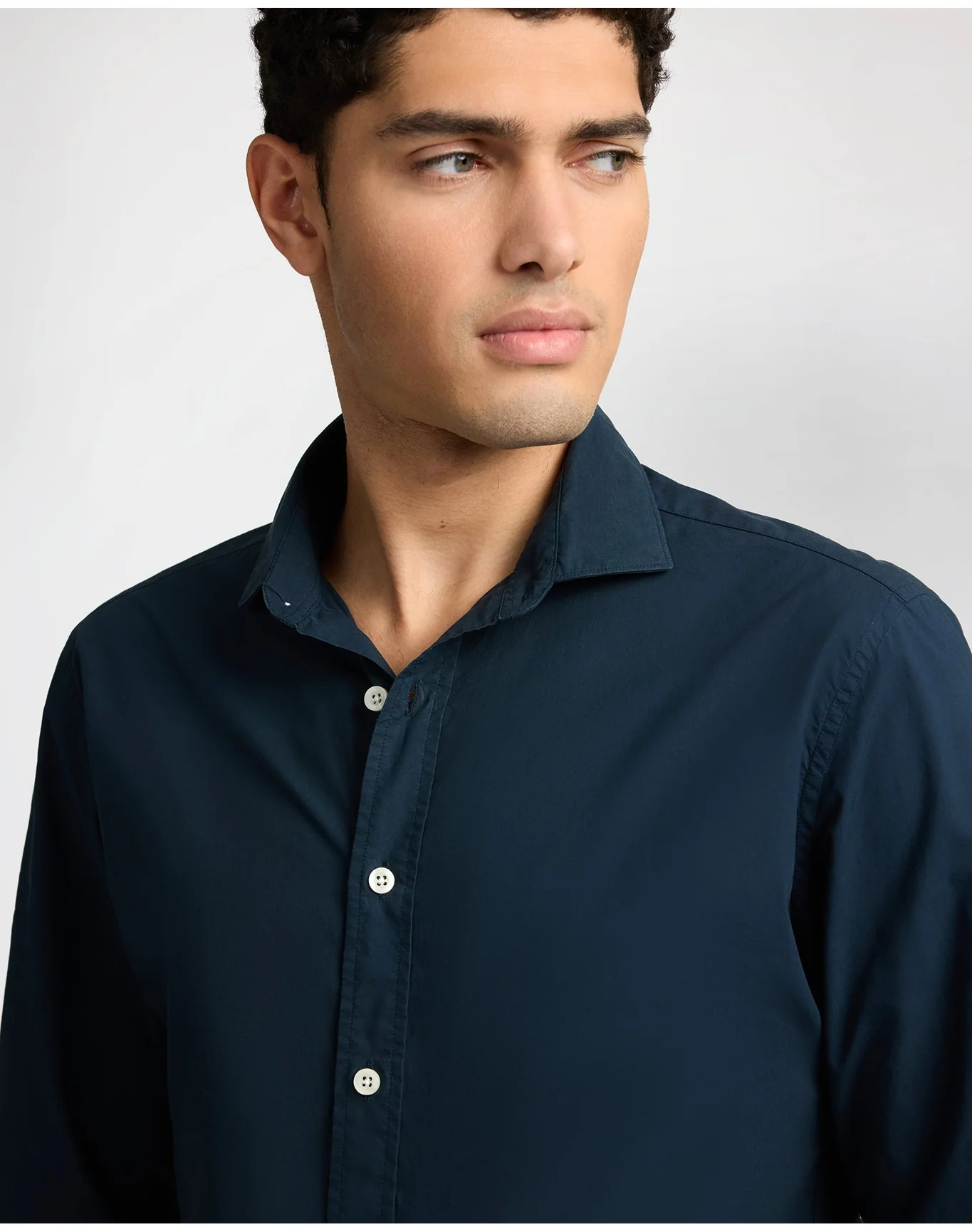 Men | Poplin Long Sleeve Button Down Shirt | Midnight - Image 3