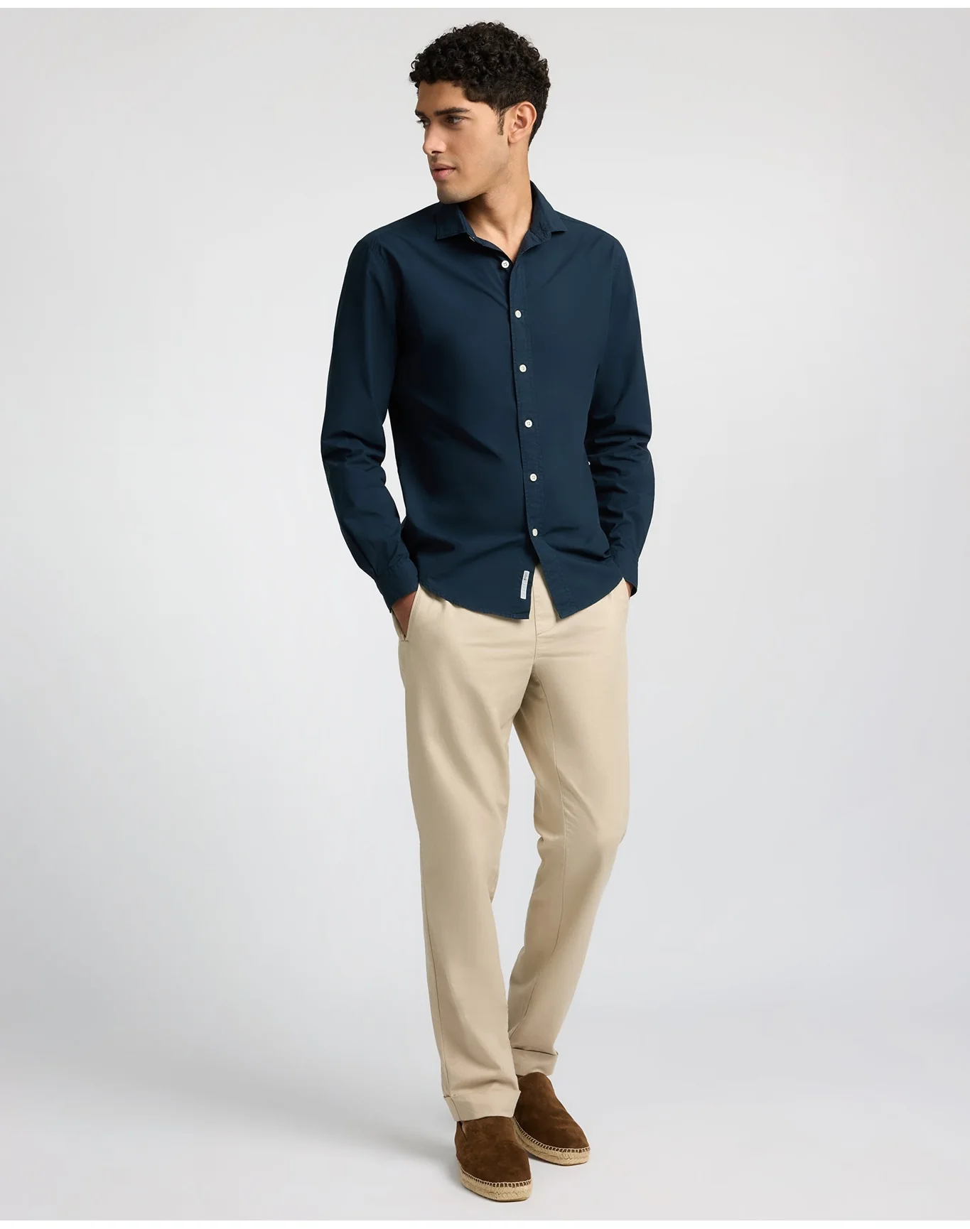 Men | Poplin Long Sleeve Button Down Shirt | Midnight - Image 6