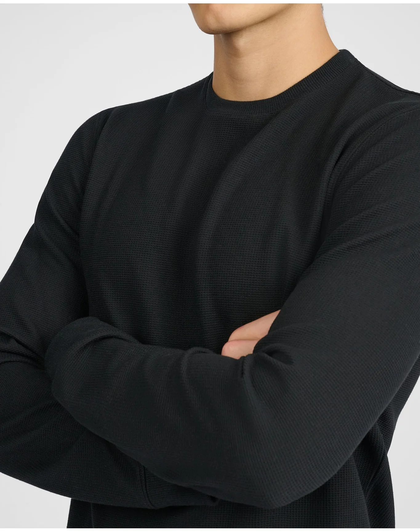 Men | Waffle Crewneck Sweater | Black - Image 3