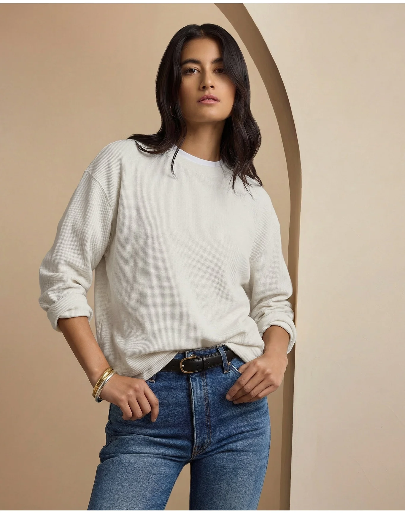 Men | Waffle Crewneck Sweater | Egret - Image 3