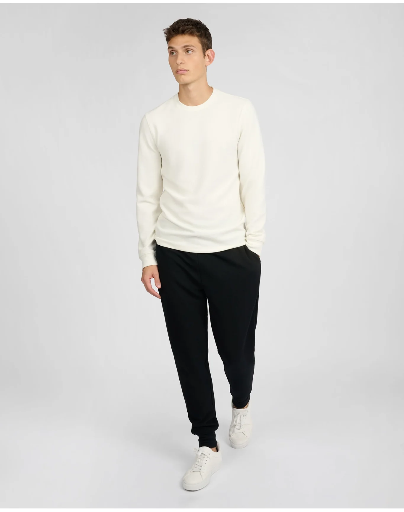 Men | Waffle Crewneck Sweater | Egret - Image 6