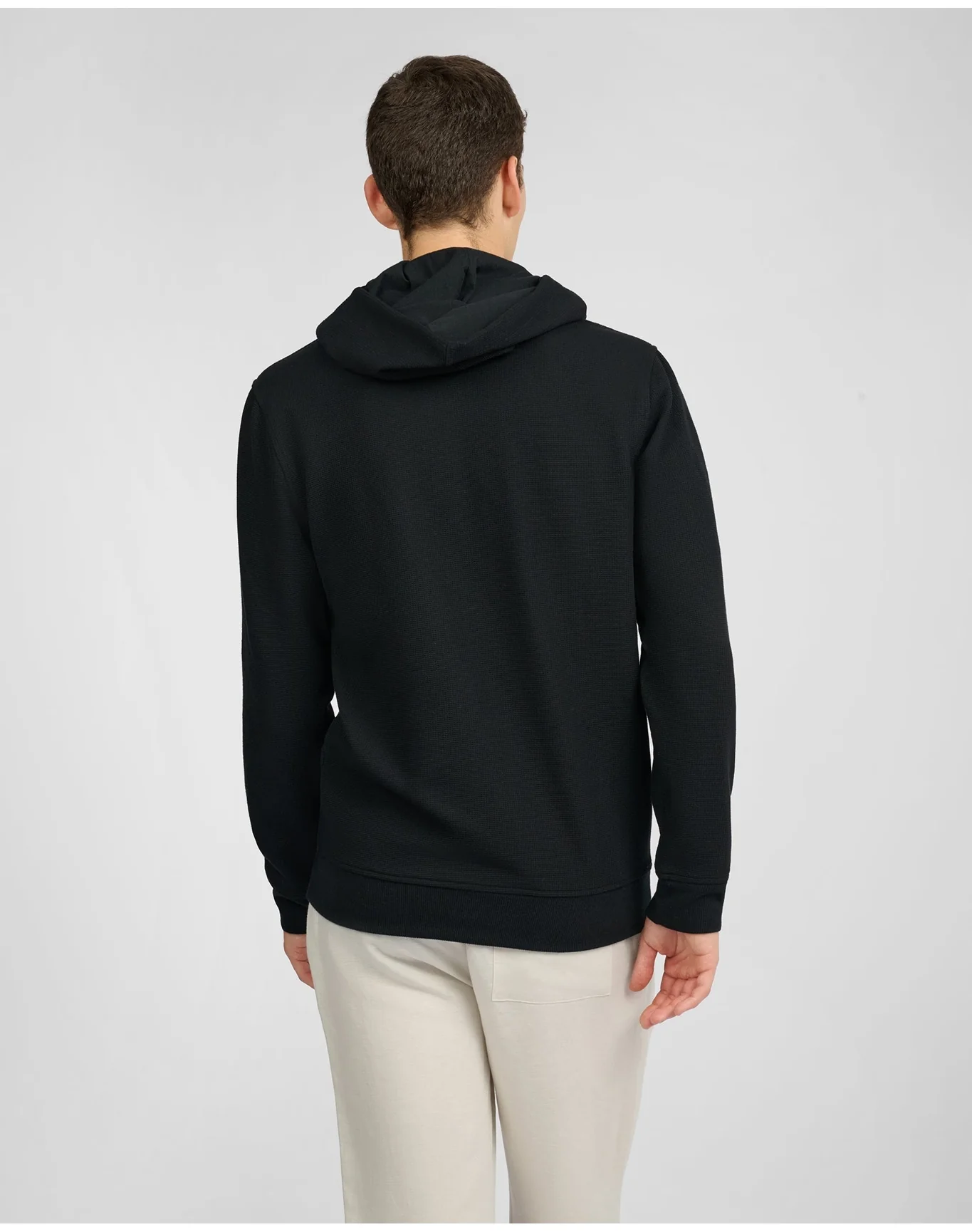 Men | Waffle Half Button Hoodie | Black - Image 5