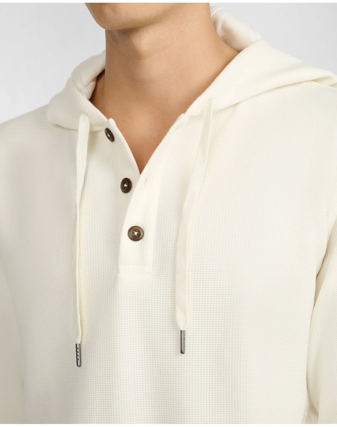 Men | Waffle Half Button Hoodie | Egret - Image 3