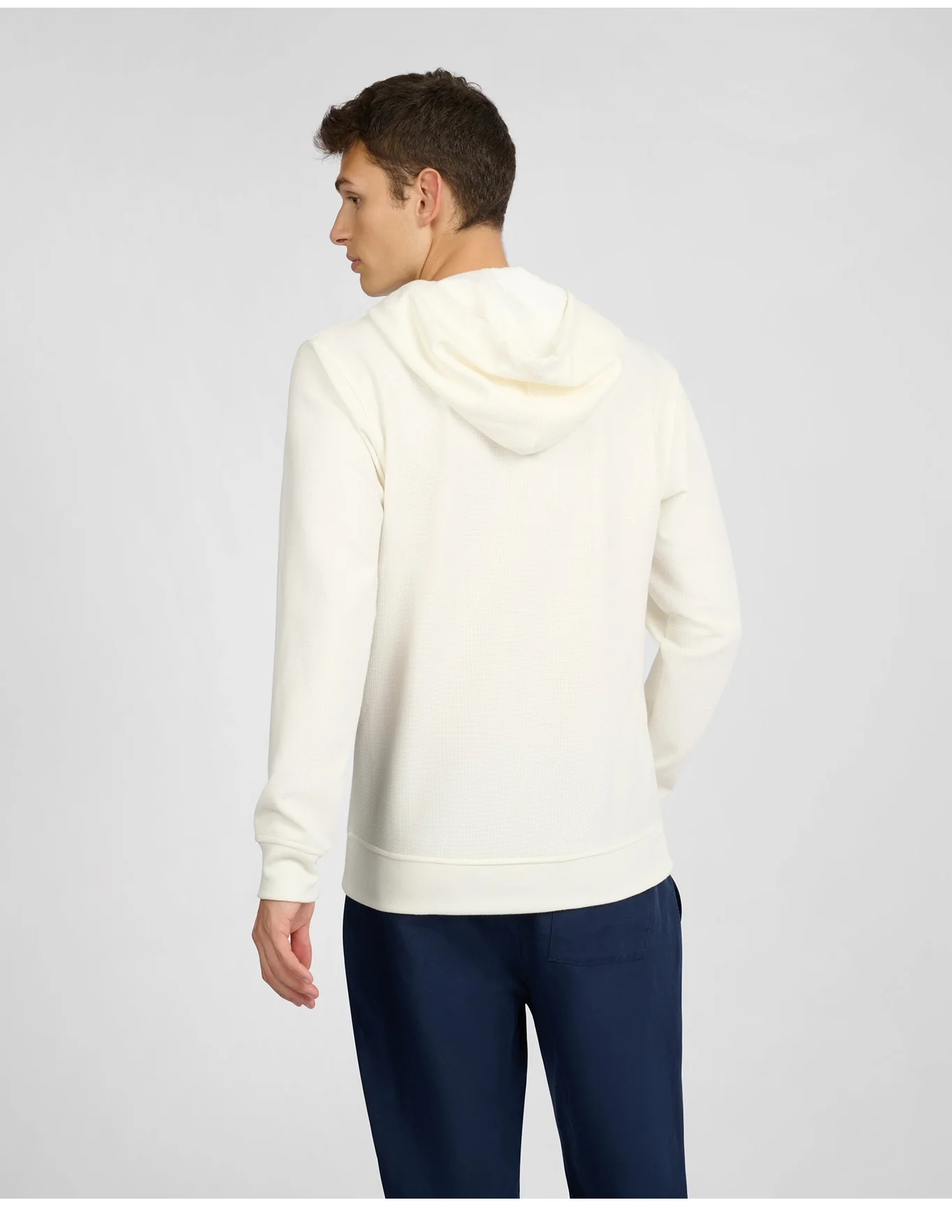 Men | Waffle Half Button Hoodie | Egret - Image 5