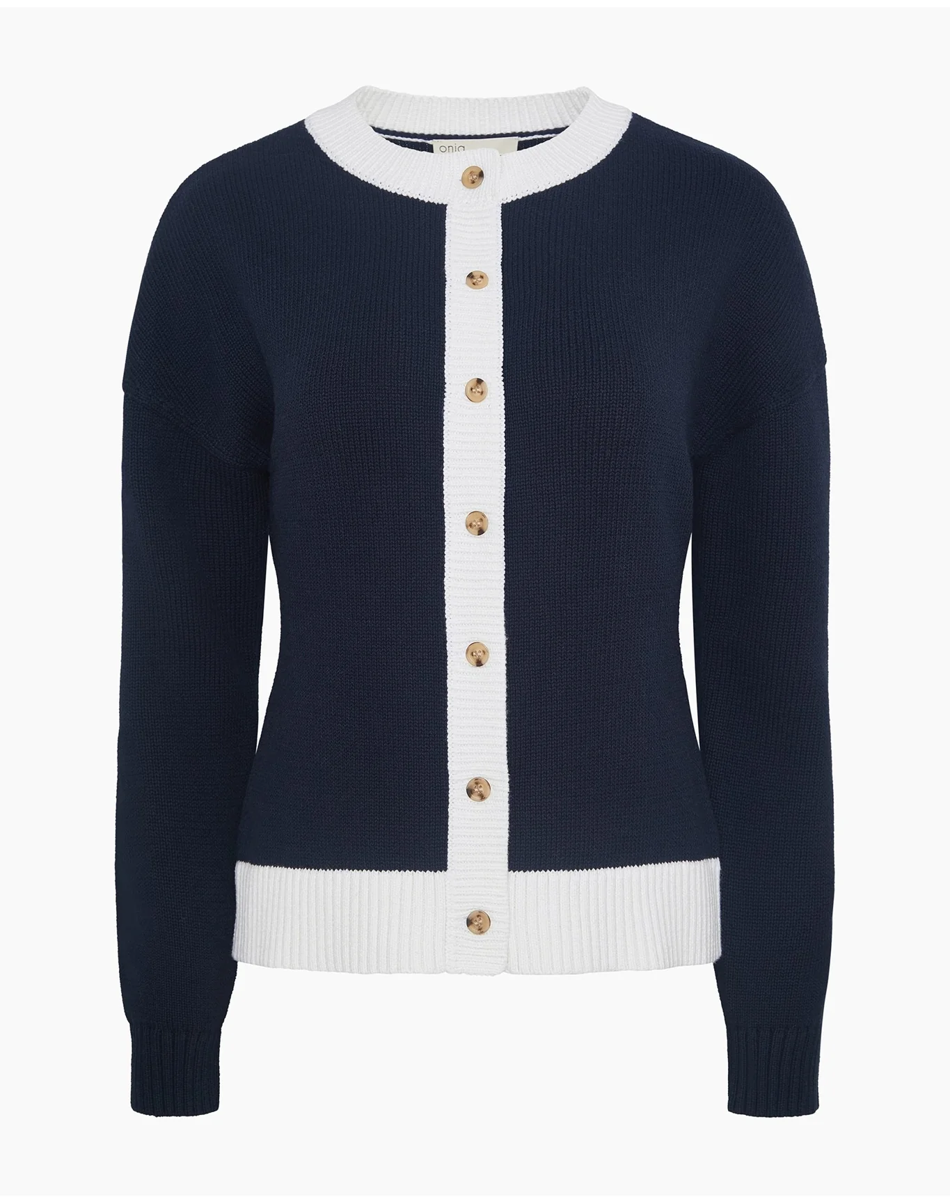 Women | Cotton Fitted Cardigan | Noir Navy x White - Image 3