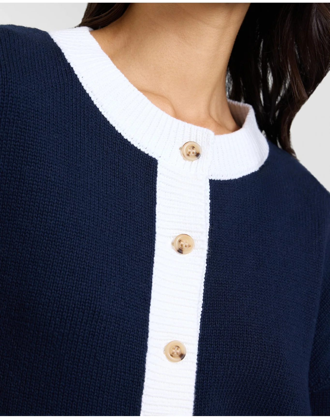 Women | Cotton Fitted Cardigan | Noir Navy x White - Image 5