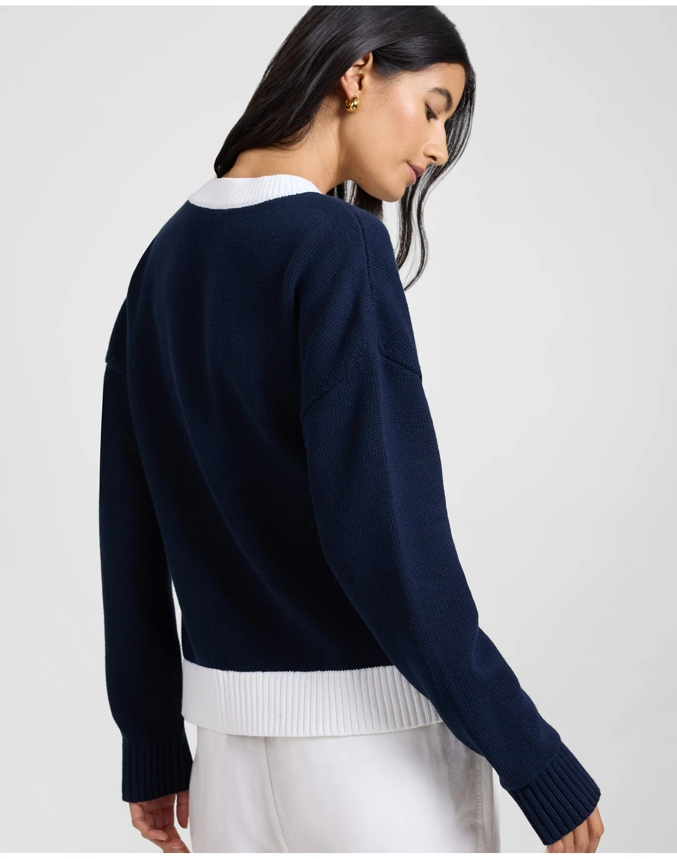 Women | Cotton Fitted Cardigan | Noir Navy x White - Image 7