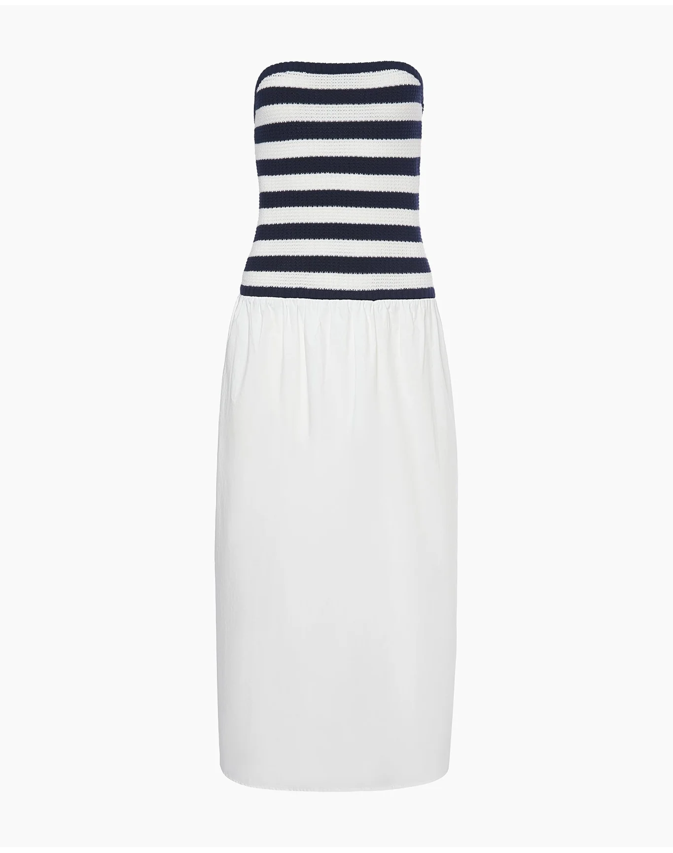 Women | Crochet Knit Poplin Maxi Dress | Deep Navy x White - Image 2