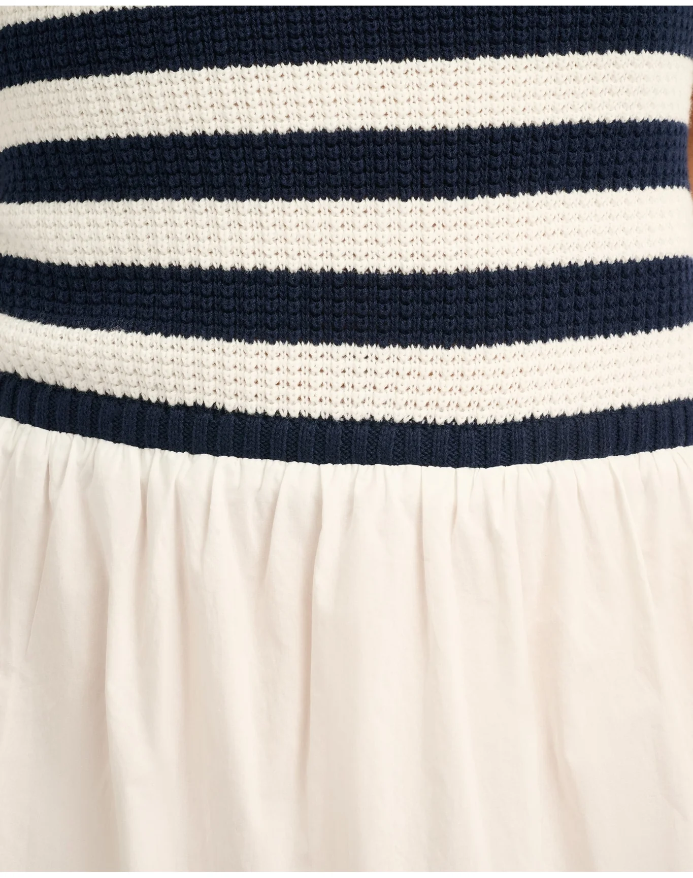 Women | Crochet Knit Poplin Maxi Dress | Deep Navy x White - Image 4