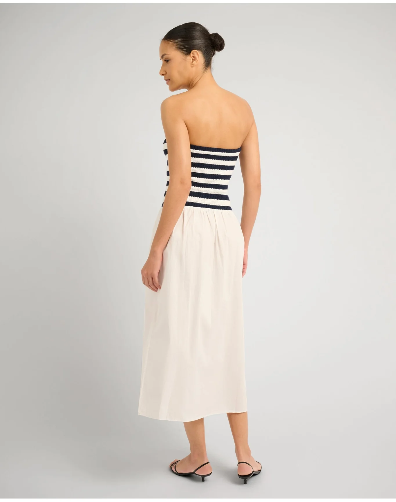 Women | Crochet Knit Poplin Maxi Dress | Deep Navy x White - Image 5